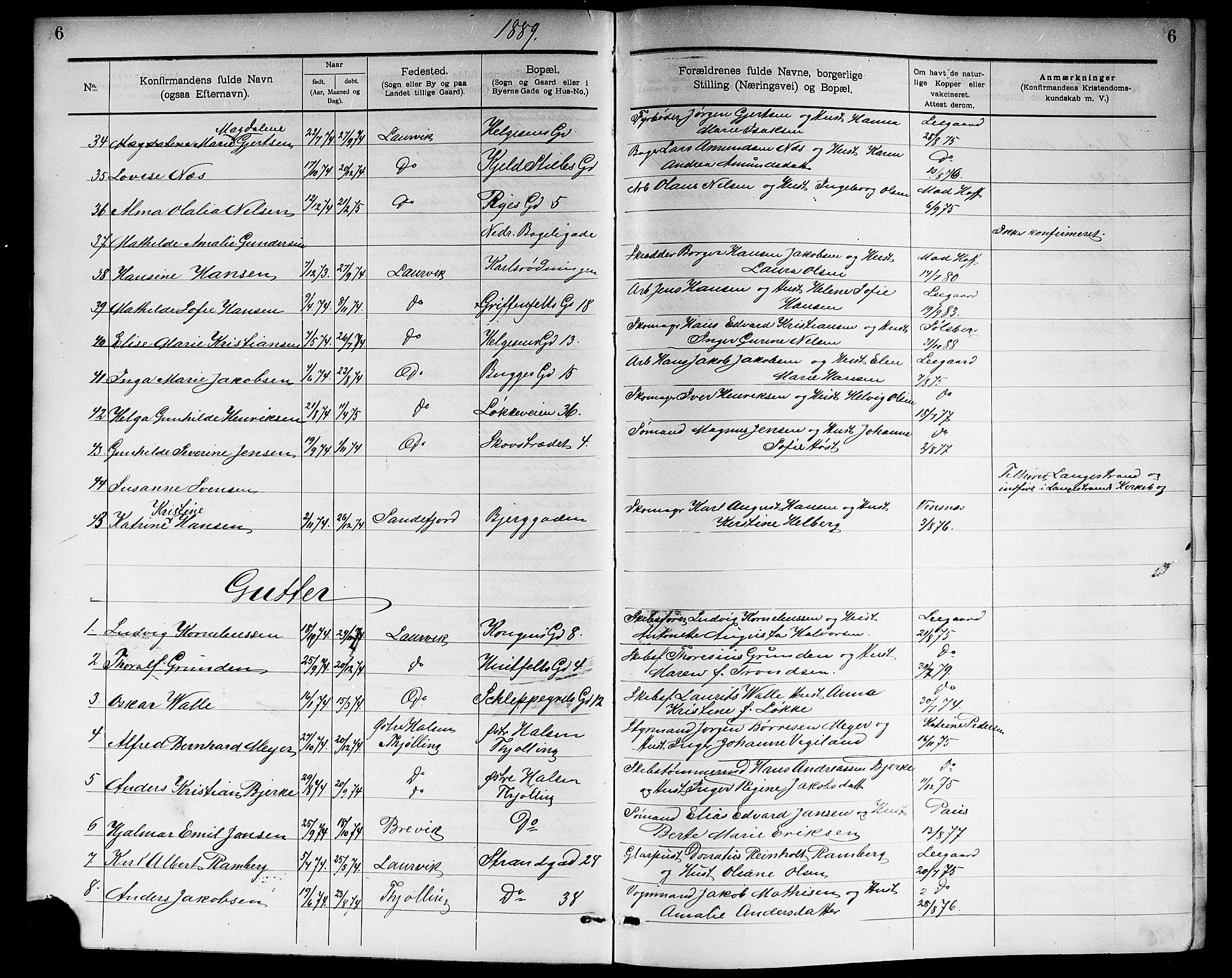Larvik kirkebøker, AV/SAKO-A-352/G/Ga/L0006: Klokkerbok nr. I 6, 1888-1917, s. 6