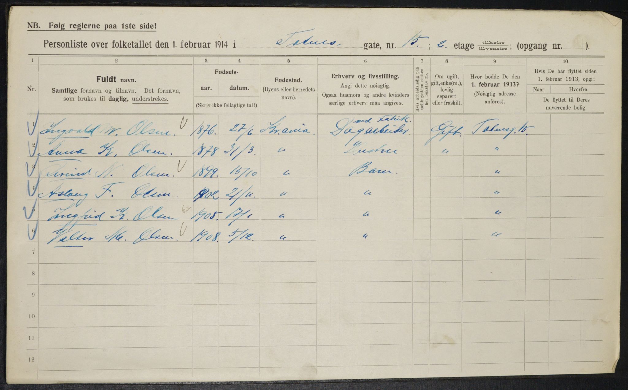 OBA, Kommunal folketelling 1.2.1914 for Kristiania, 1914, s. 116344