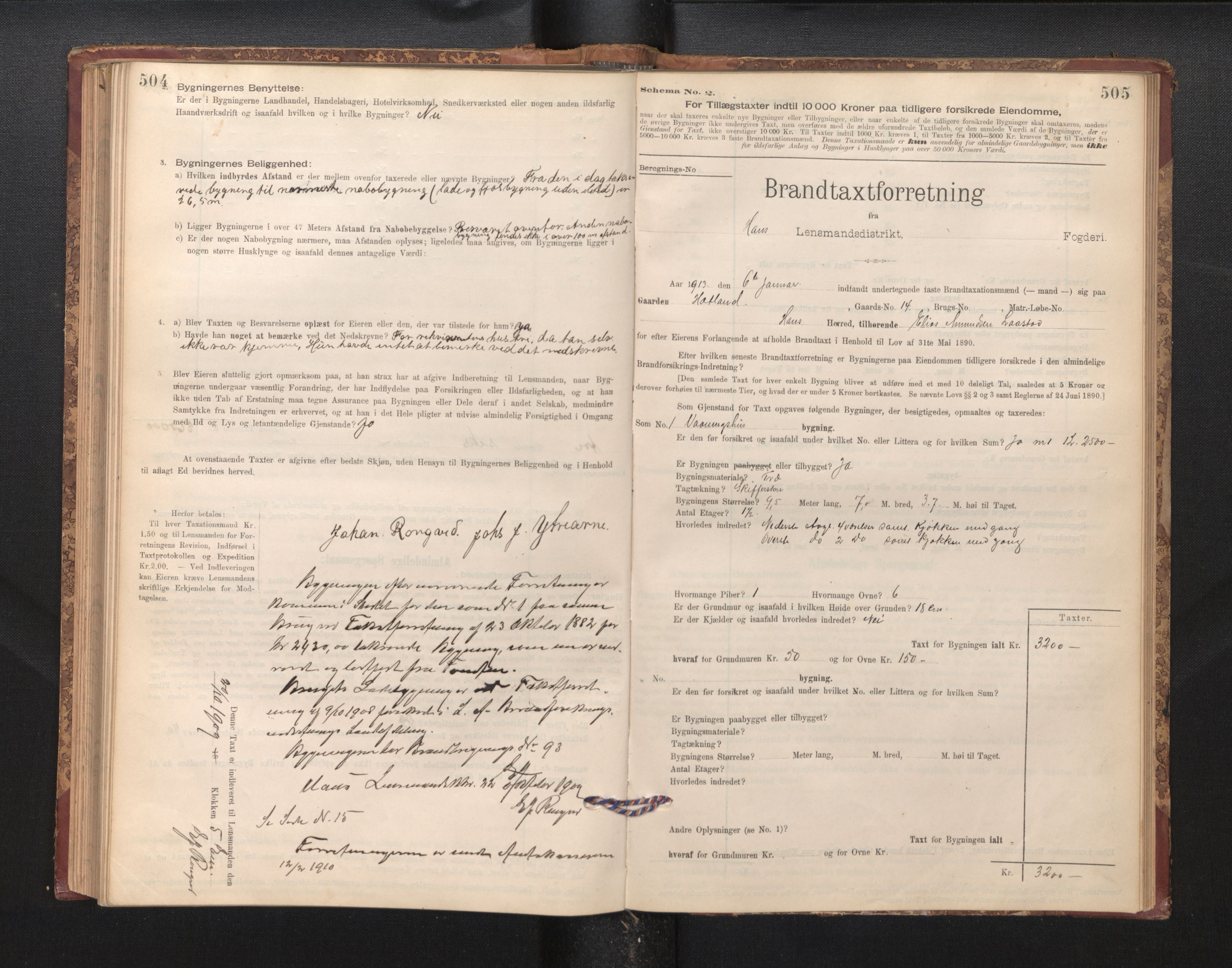 Lensmannen i Haus, SAB/A-32701/0012/L0006: Branntakstprotokoll, skjematakst, 1895-1941, s. 504-505