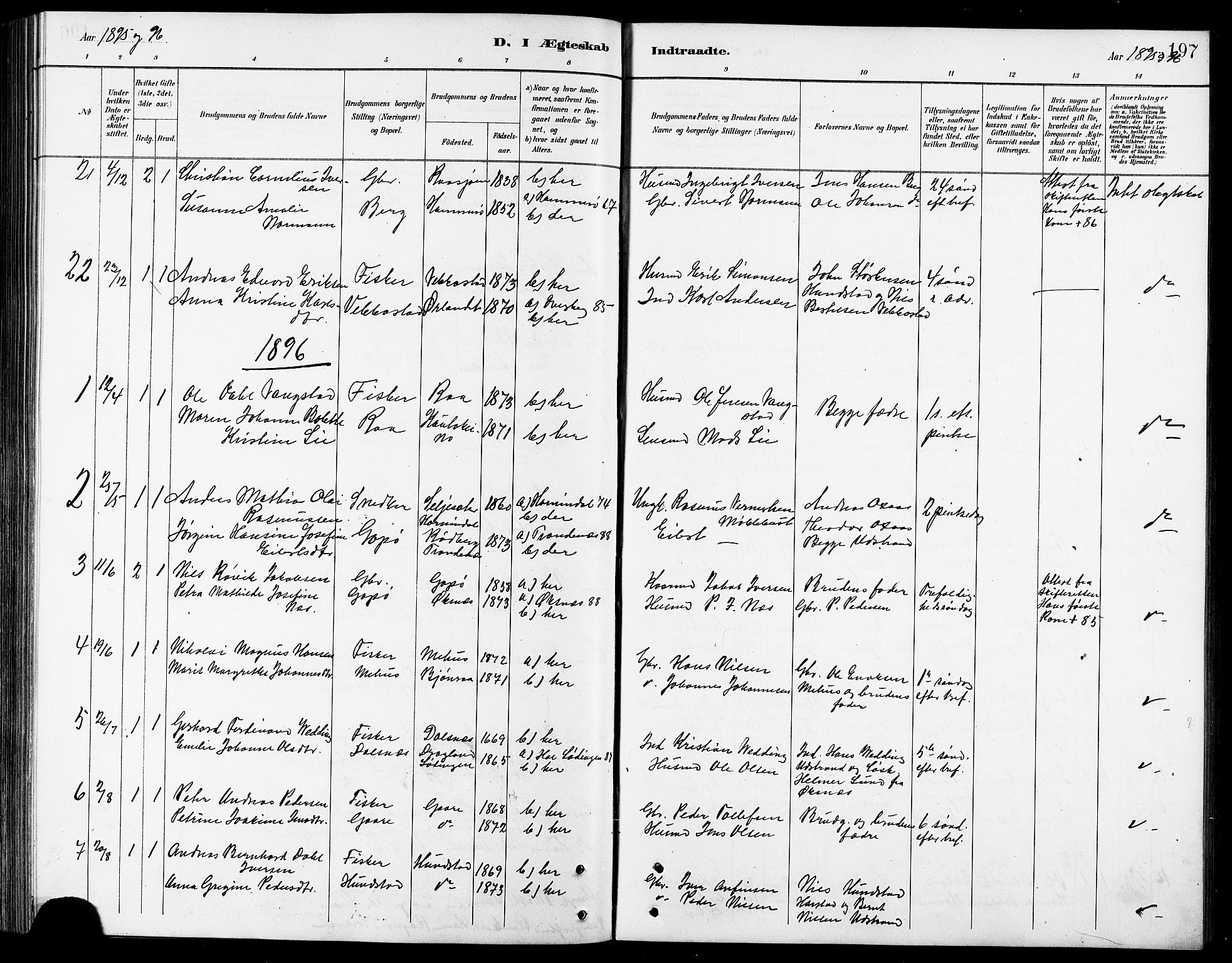 Kvæfjord sokneprestkontor, AV/SATØ-S-1323/G/Ga/Gab/L0005klokker: Klokkerbok nr. 5, 1886-1911, s. 197