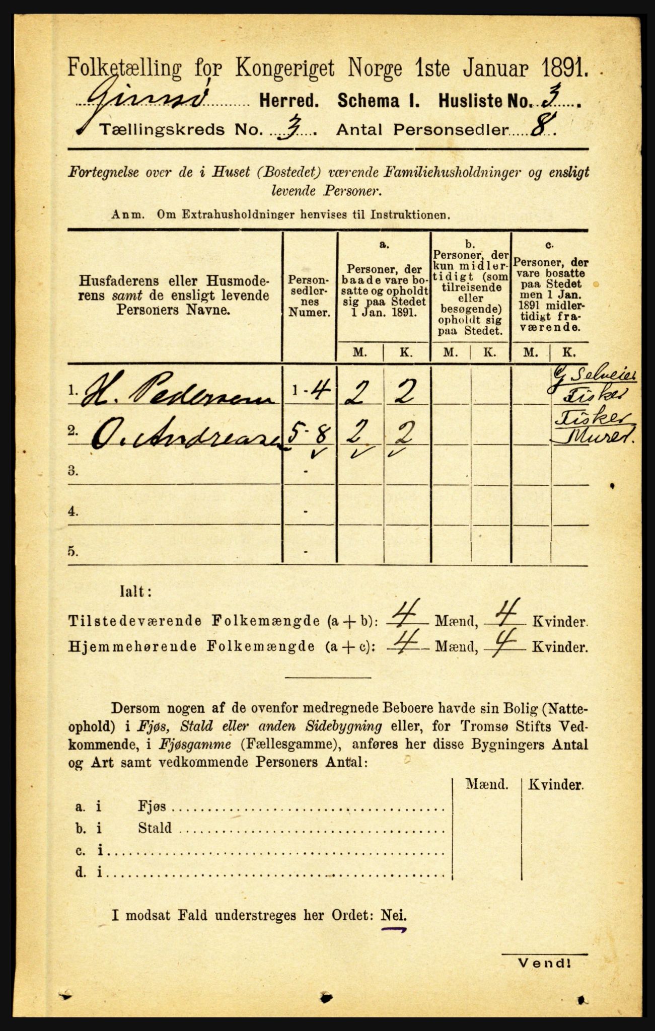 RA, Folketelling 1891 for 1864 Gimsøy herred, 1891, s. 474