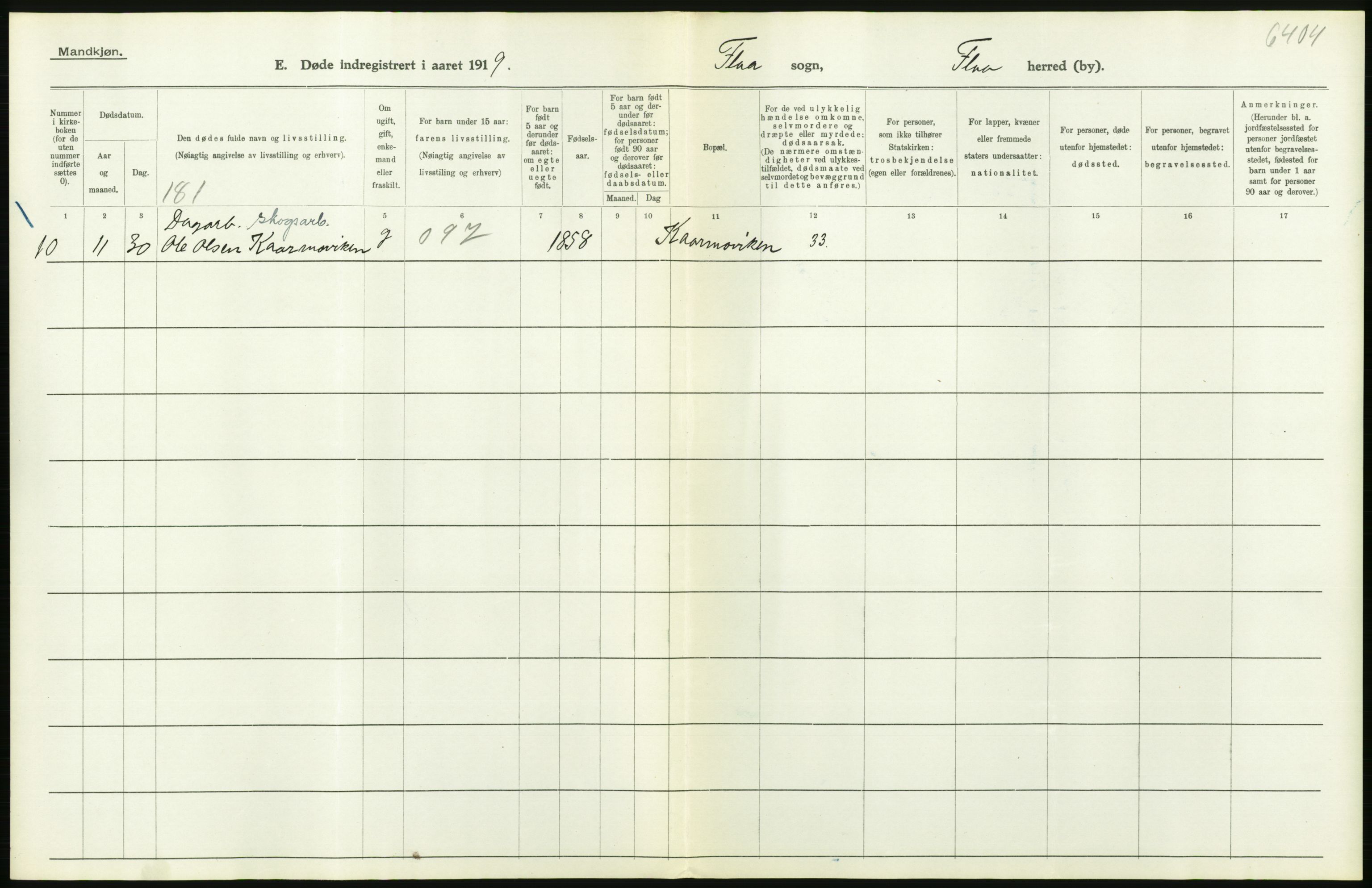 Statistisk sentralbyrå, Sosiodemografiske emner, Befolkning, AV/RA-S-2228/D/Df/Dfb/Dfbi/L0018: Buskerud fylke: Døde. Bygder og byer., 1919, s. 210