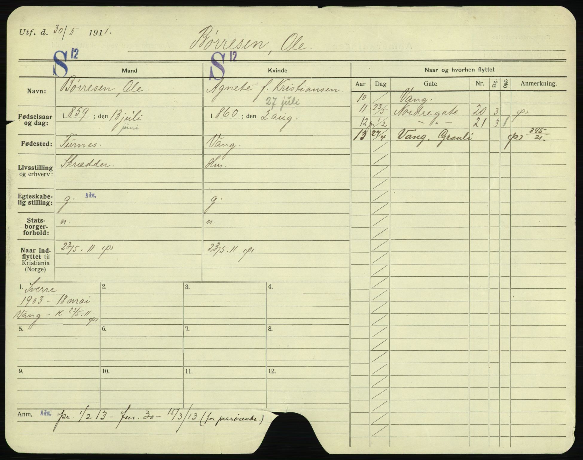 Oslo folkeregister, Registerkort, SAO/A-11715/F/Fa/Fac/L0002: Menn, 1906-1914, s. 476a