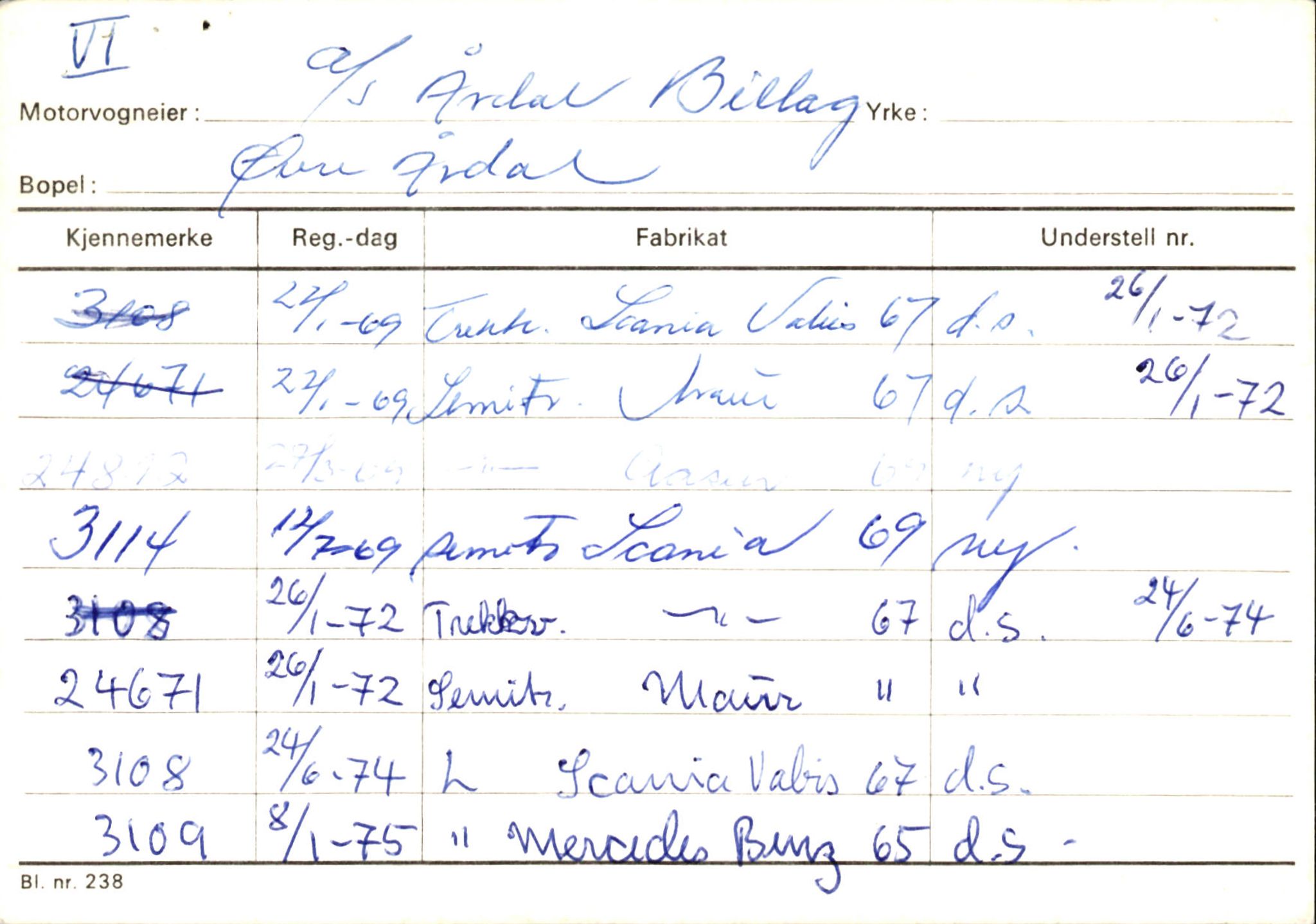 Statens vegvesen, Sogn og Fjordane vegkontor, SAB/A-5301/4/F/L0146: Registerkort Årdal R-Å samt diverse kort, 1945-1975, s. 1808