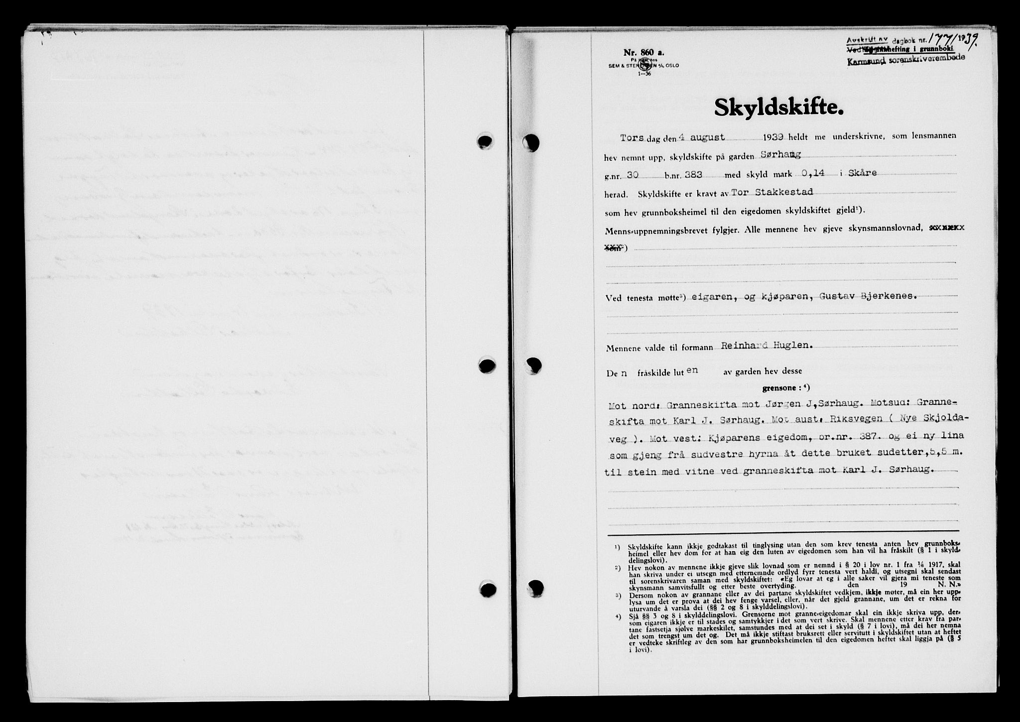 Karmsund sorenskriveri, SAST/A-100311/01/II/IIB/L0072: Pantebok nr. 53A, 1939-1940, Dagboknr: 1771/1939