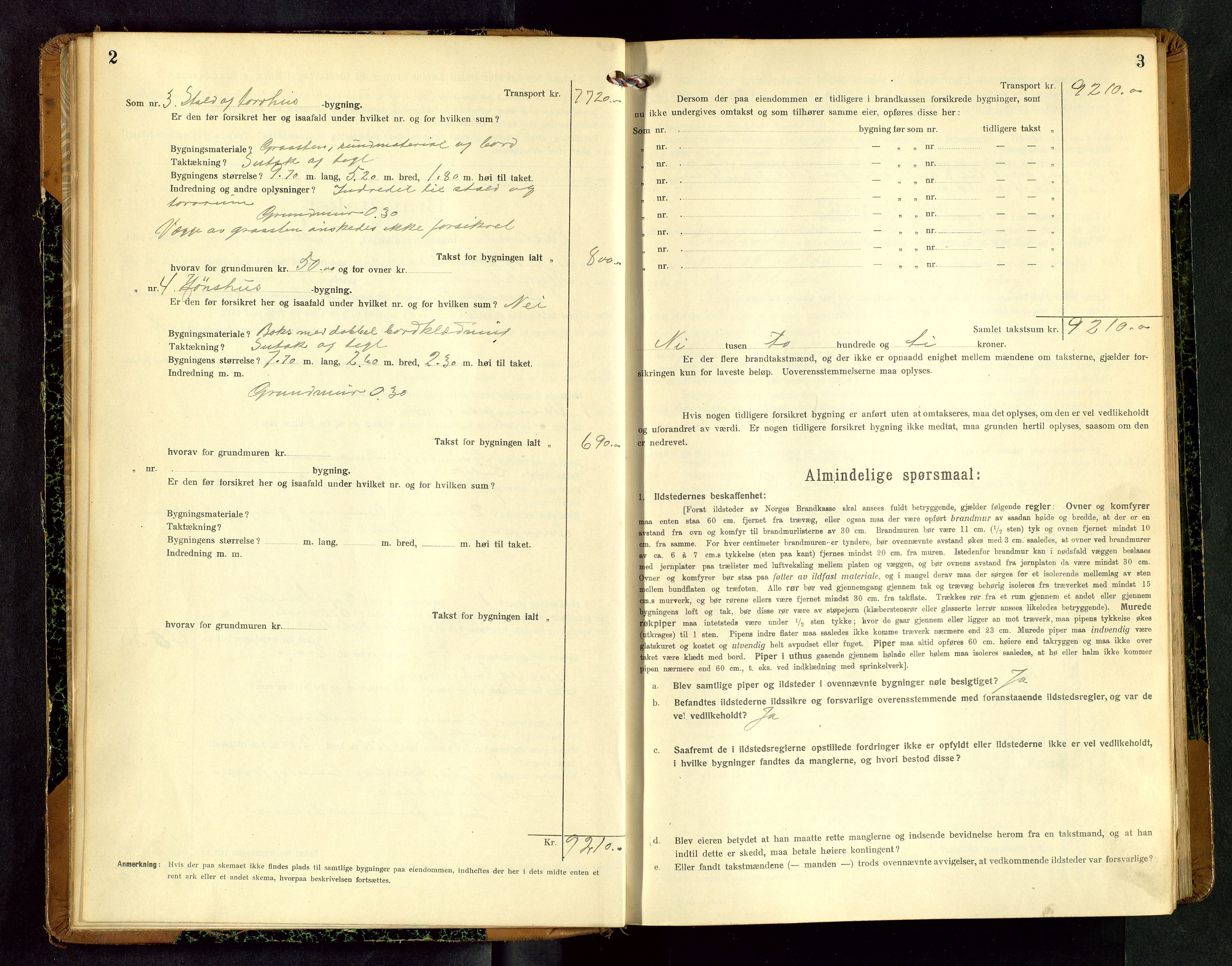 Håland lensmannskontor, AV/SAST-A-100100/Gob/L0006: Branntakstprotokoll - skjematakst. Register i boken., 1917-1920, s. 2-3