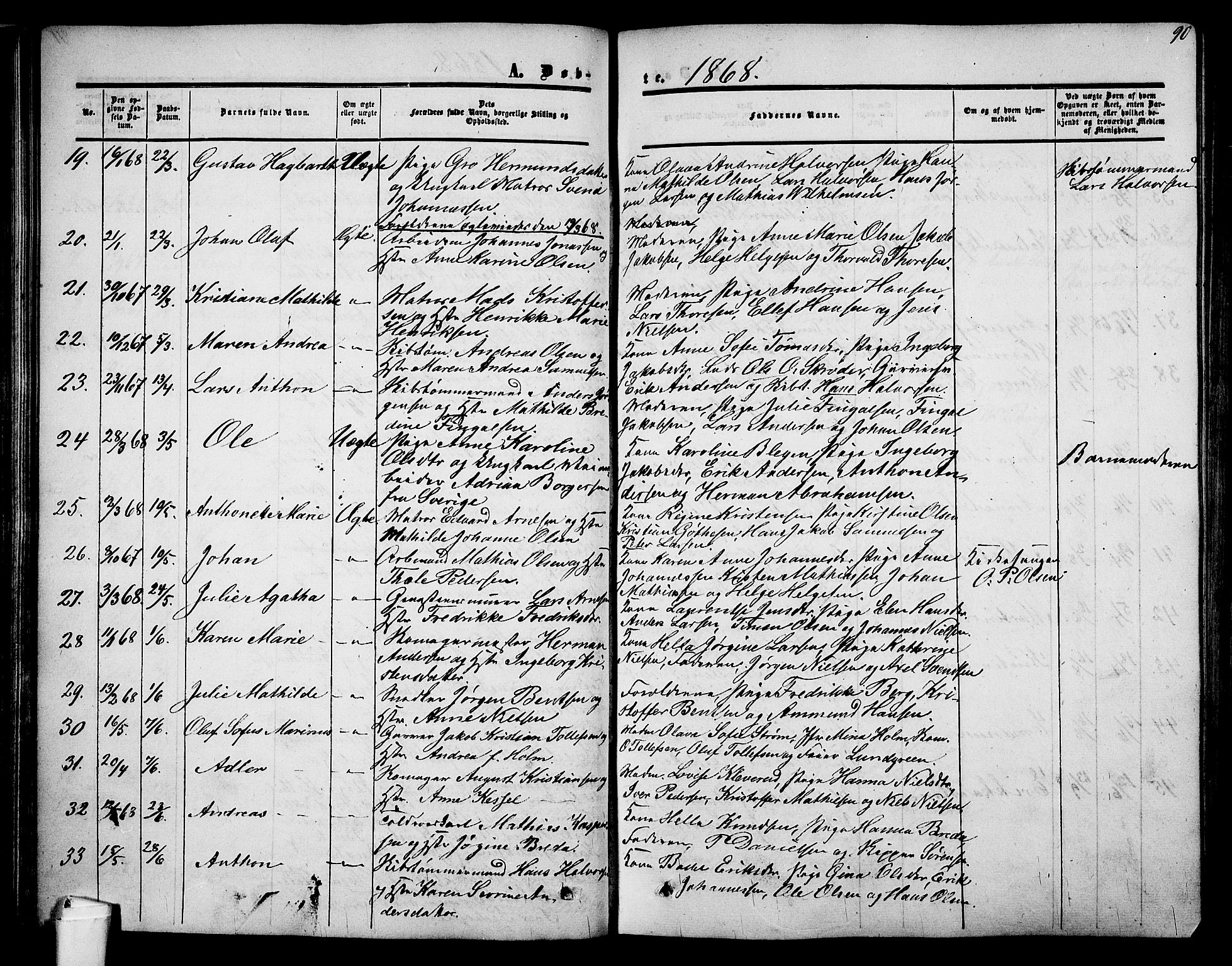 Holmestrand kirkebøker, AV/SAKO-A-346/G/Ga/L0003: Klokkerbok nr. 3, 1849-1874, s. 90