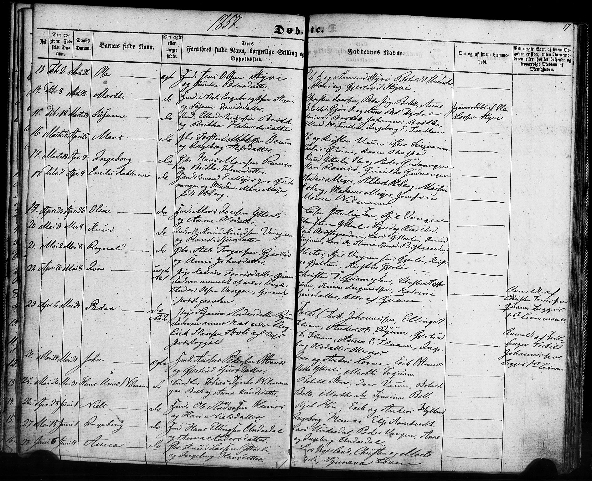 Aurland sokneprestembete, AV/SAB-A-99937/H/Ha/Haa/L0008: Ministerialbok nr. A 8, 1853-1879, s. 17