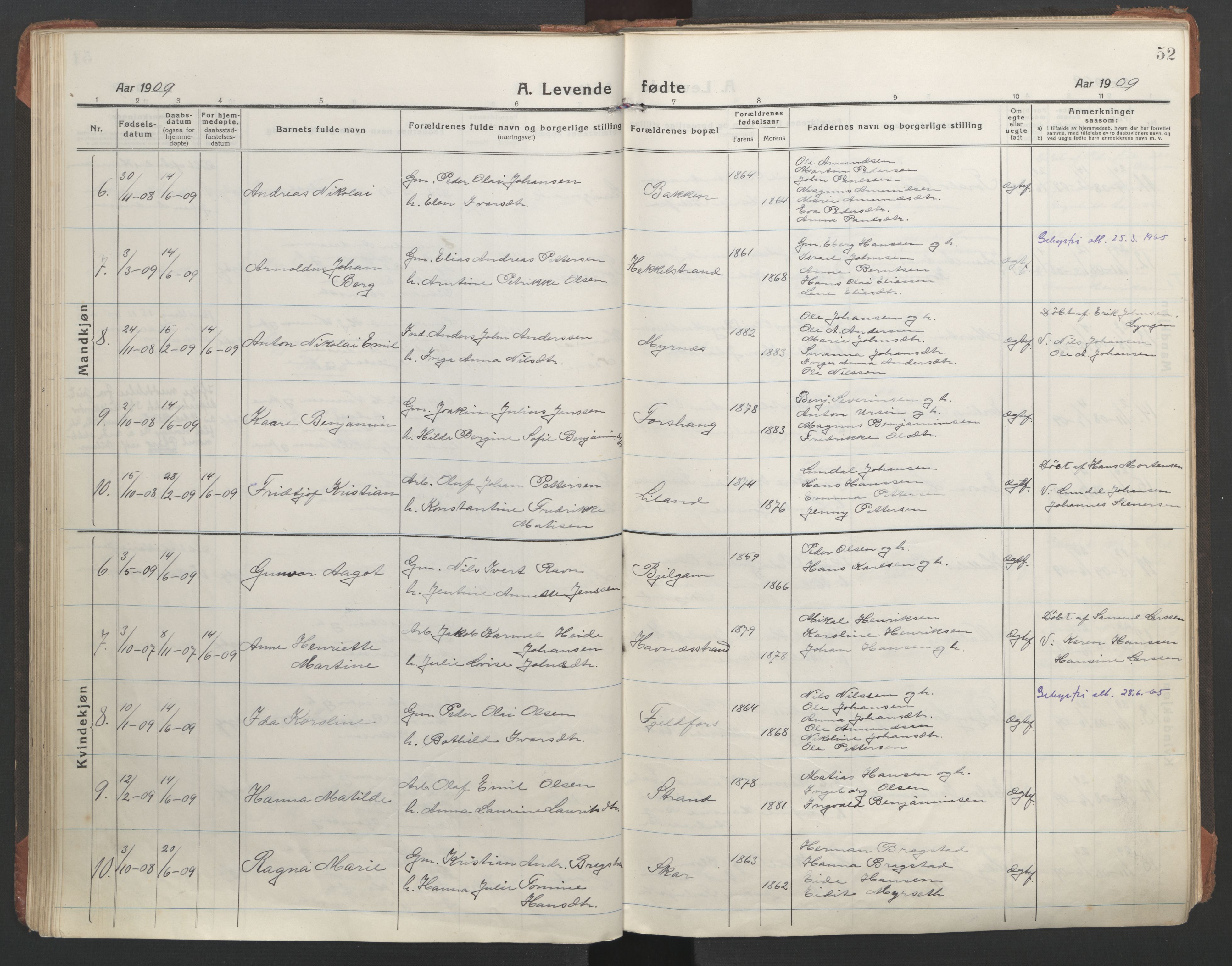 Ministerialprotokoller, klokkerbøker og fødselsregistre - Nordland, AV/SAT-A-1459/863/L0900: Ministerialbok nr. 863A12, 1906-1915, s. 52