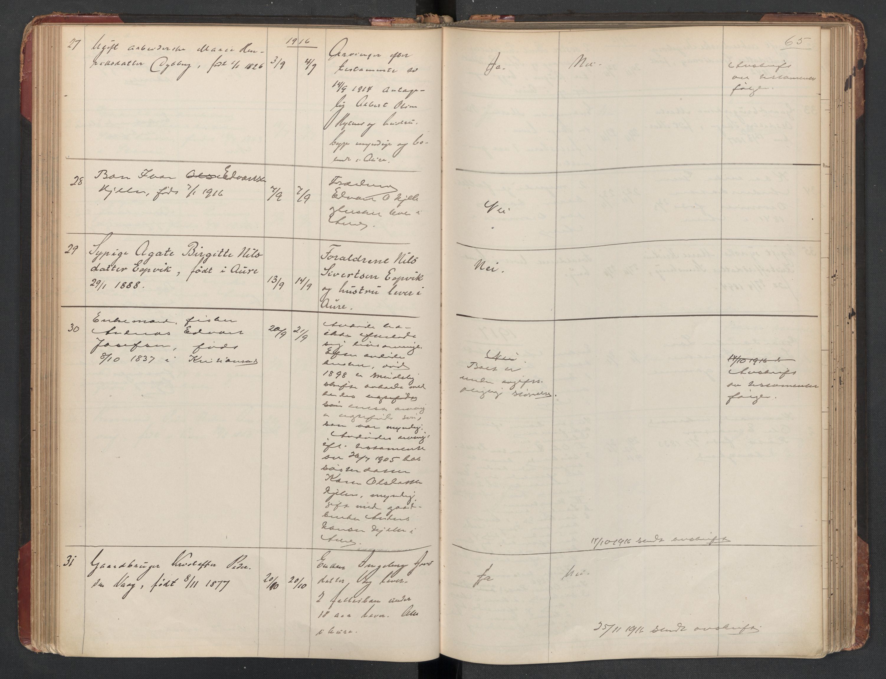 Aure lensmannskontor, SAT/A-1088/1/02/L0003: 2.01.03 Dødsfallsprotokoll, 1906-1926, s. 65