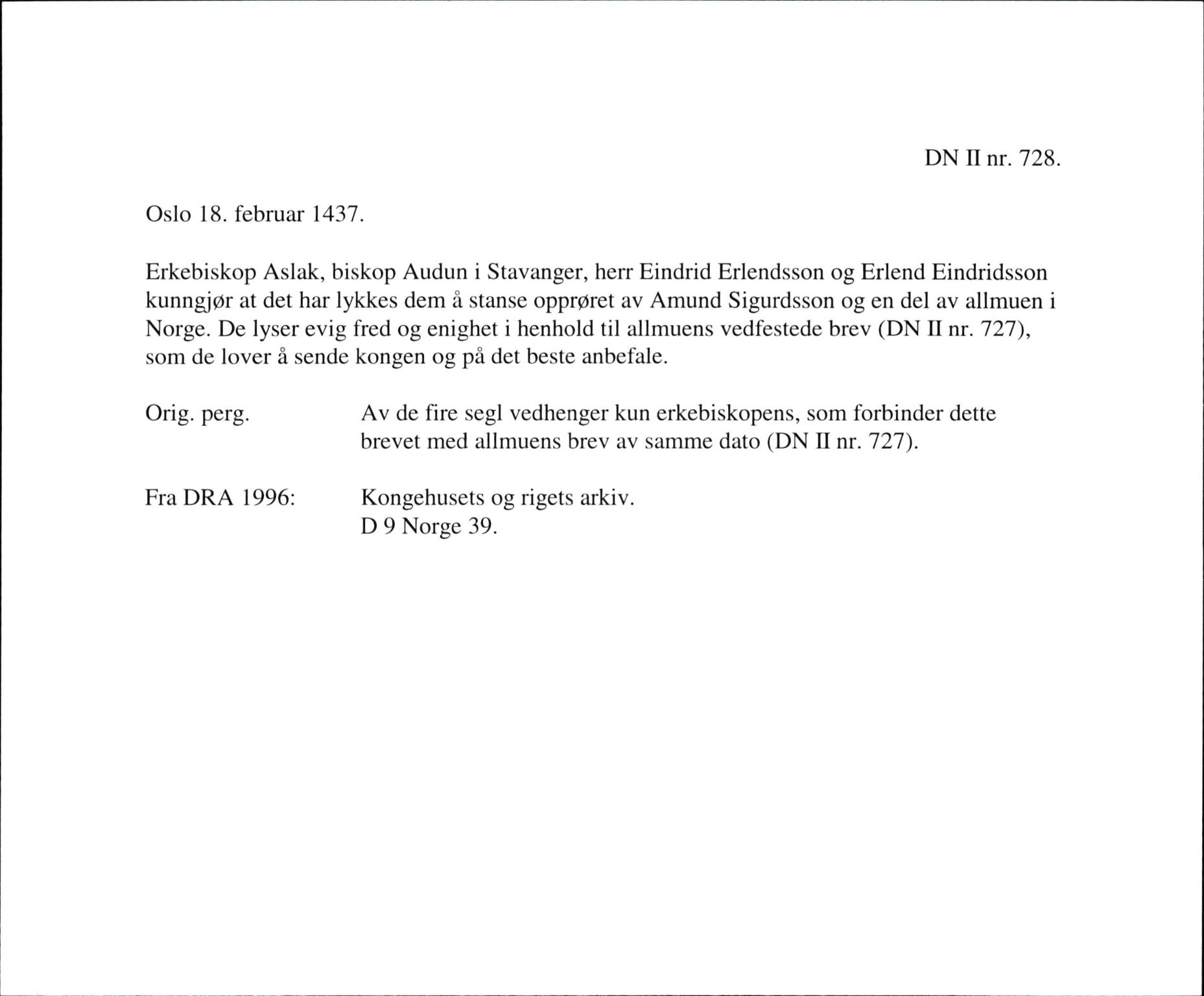 Riksarkivets diplomsamling, AV/RA-EA-5965/F35/F35f/L0001: Regestsedler: Diplomer fra DRA 1937 og 1996, s. 81