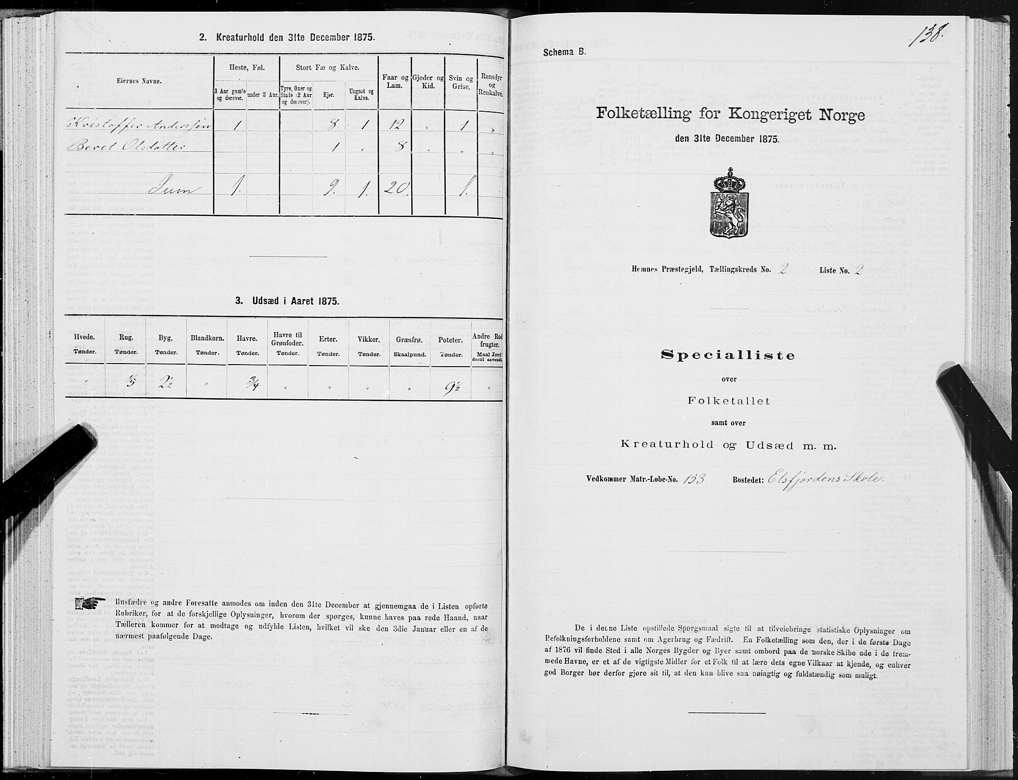 SAT, Folketelling 1875 for 1832P Hemnes prestegjeld, 1875, s. 1138