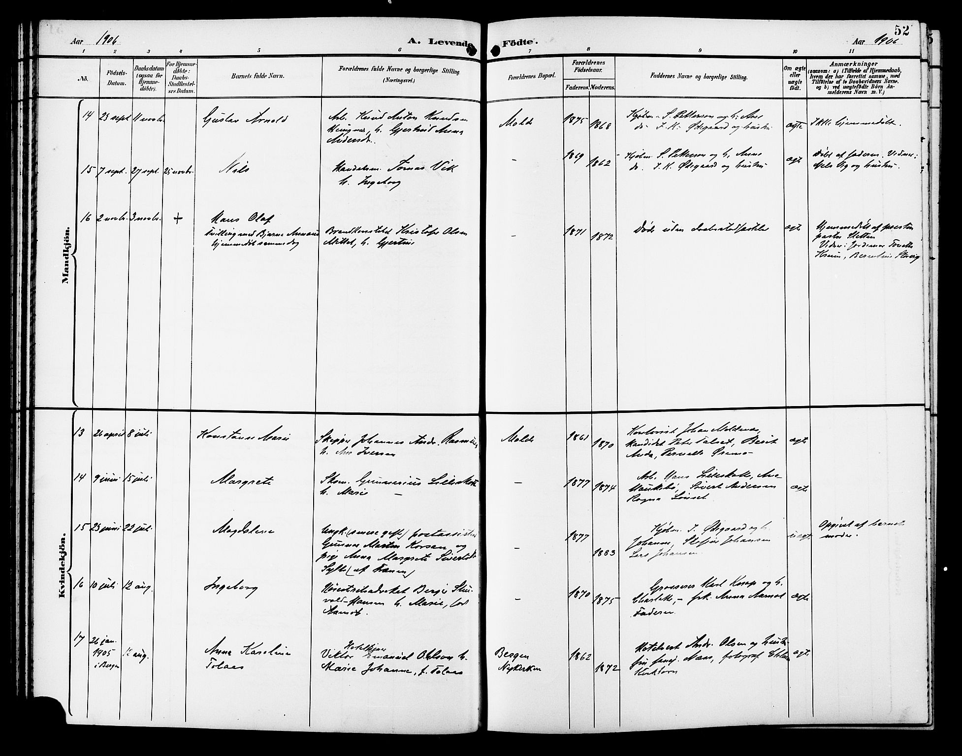 Ministerialprotokoller, klokkerbøker og fødselsregistre - Møre og Romsdal, AV/SAT-A-1454/558/L0702: Klokkerbok nr. 558C03, 1894-1915, s. 52