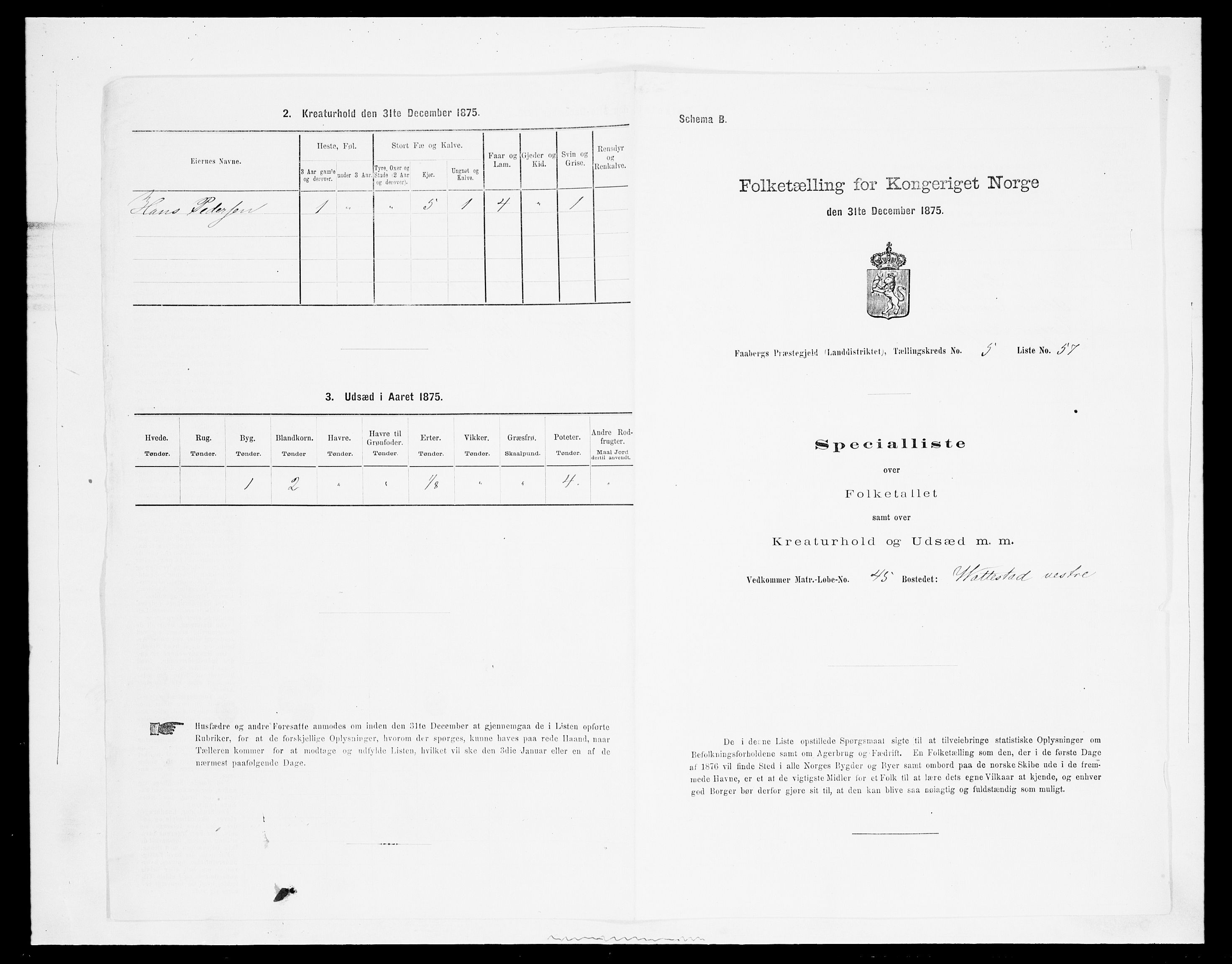 SAH, Folketelling 1875 for 0524L Fåberg prestegjeld, Fåberg sokn og Lillehammer landsokn, 1875, s. 694