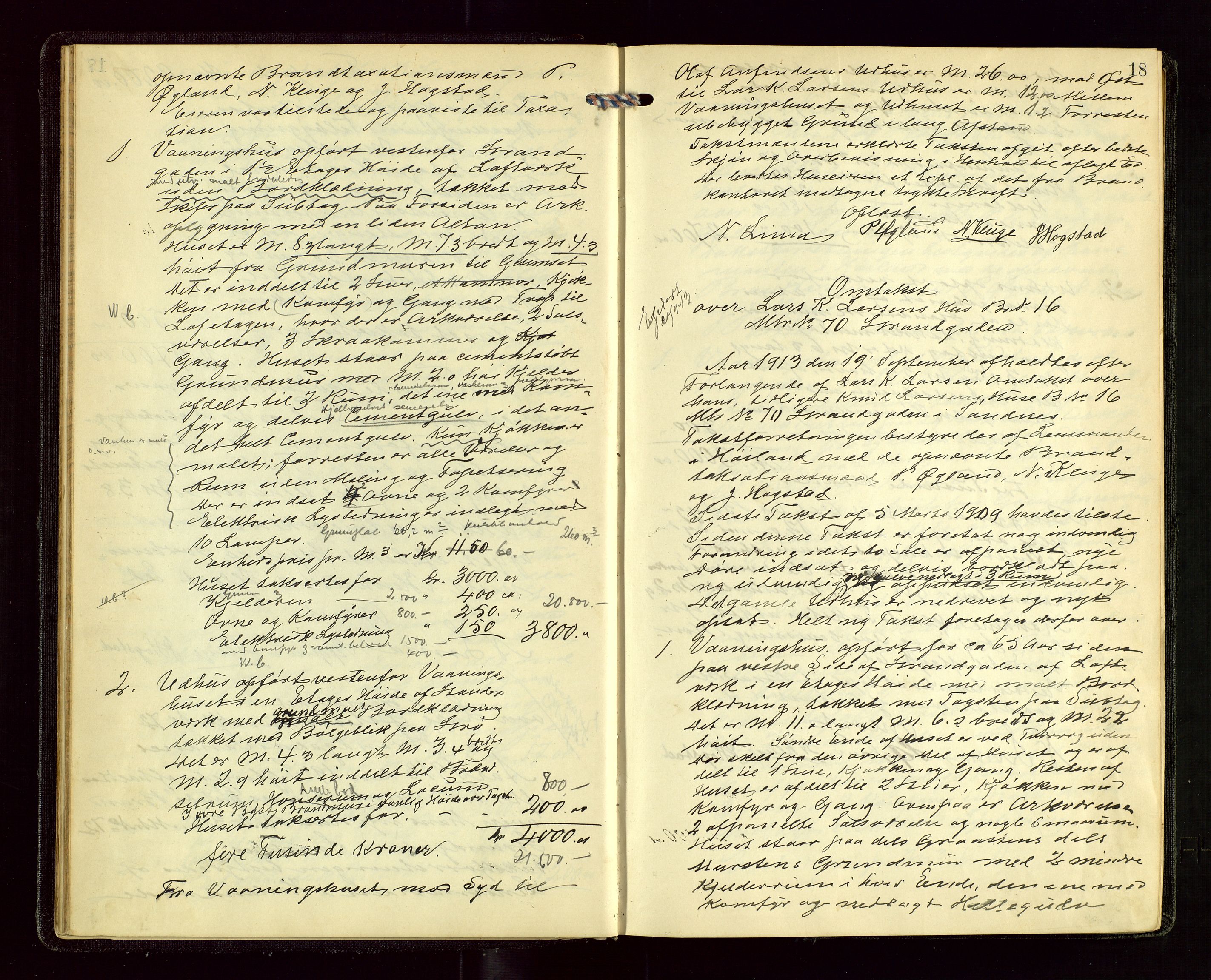 Sandnes lensmannskontor, AV/SAST-A-100167/Goa/L0001: "Brandtakstprotokol", 1913-1919, s. 17b-18a
