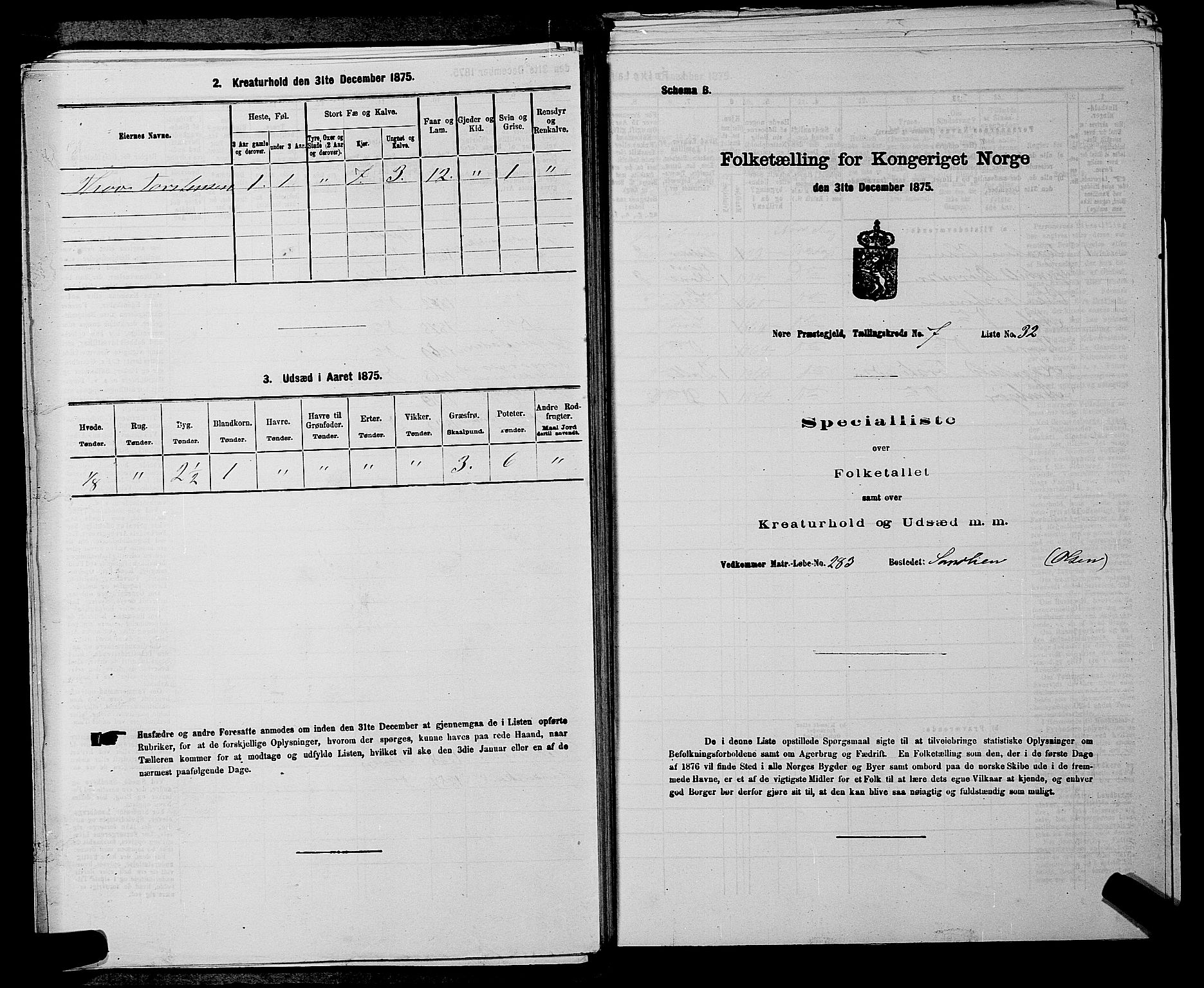 SAKO, Folketelling 1875 for 0633P Nore prestegjeld, 1875, s. 922