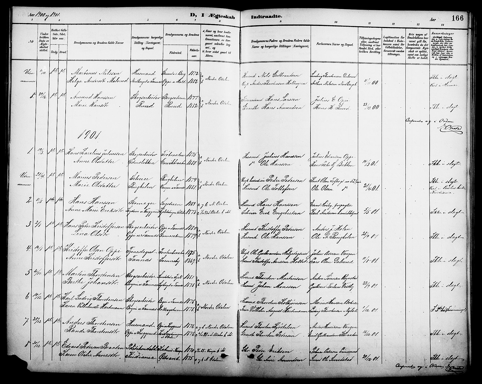 Nord-Odal prestekontor, AV/SAH-PREST-032/H/Ha/Hab/L0002: Klokkerbok nr. 2, 1895-1921, s. 166