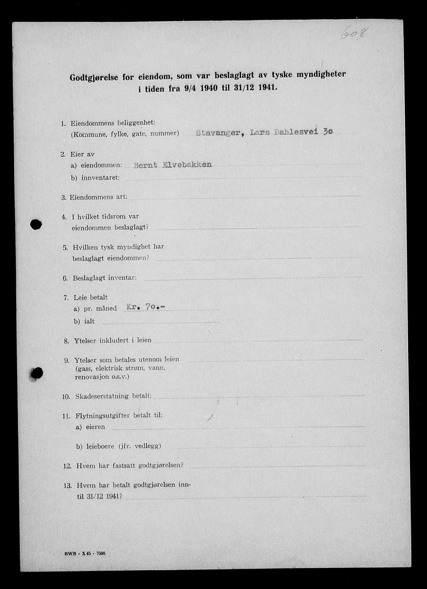 Justisdepartementet, Tilbakeføringskontoret for inndratte formuer, AV/RA-S-1564/I/L1014: Godtgjørelse for beslaglagt eiendom, 1940-1941, s. 29