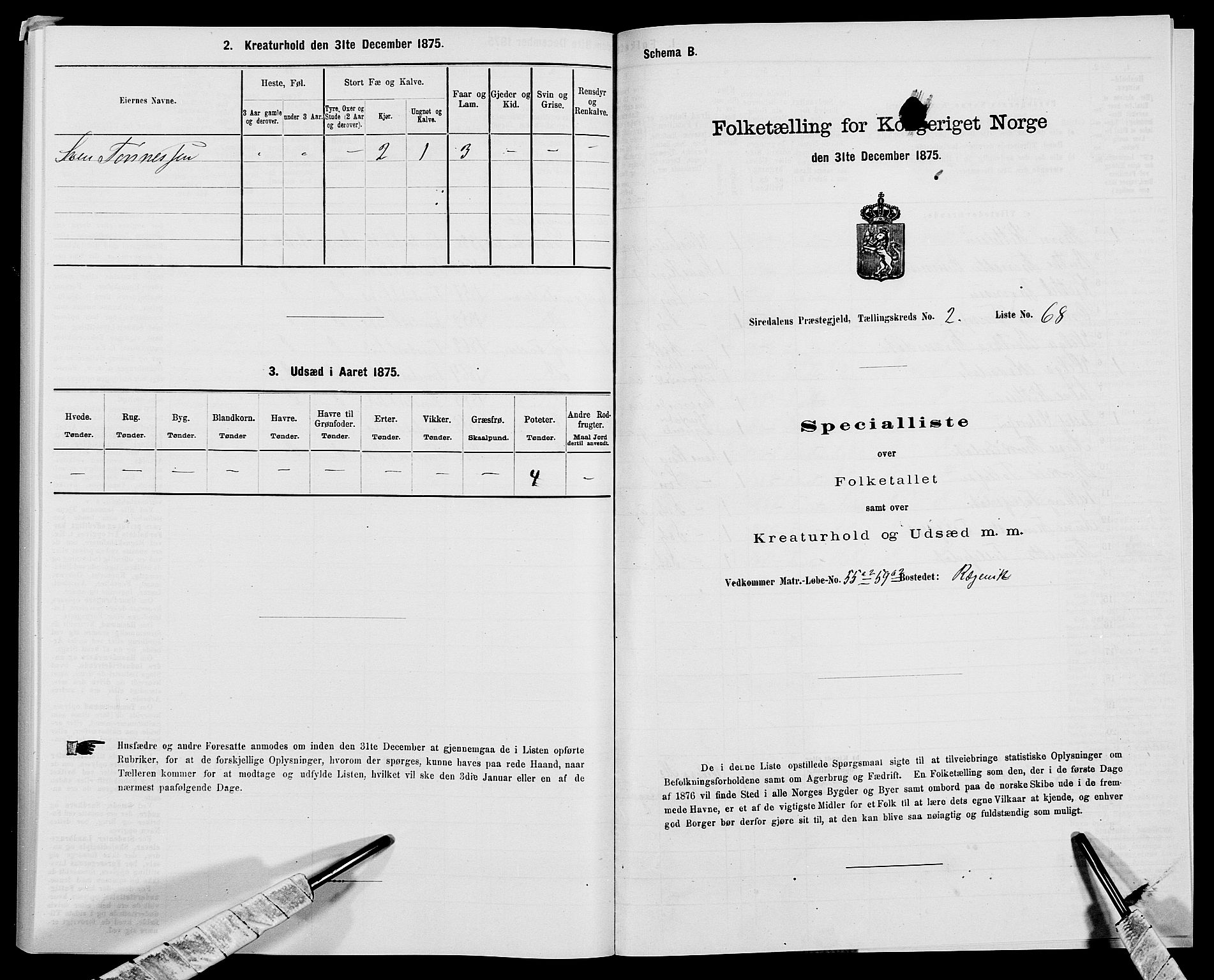 SAK, Folketelling 1875 for 1046P Sirdal prestegjeld, 1875, s. 272