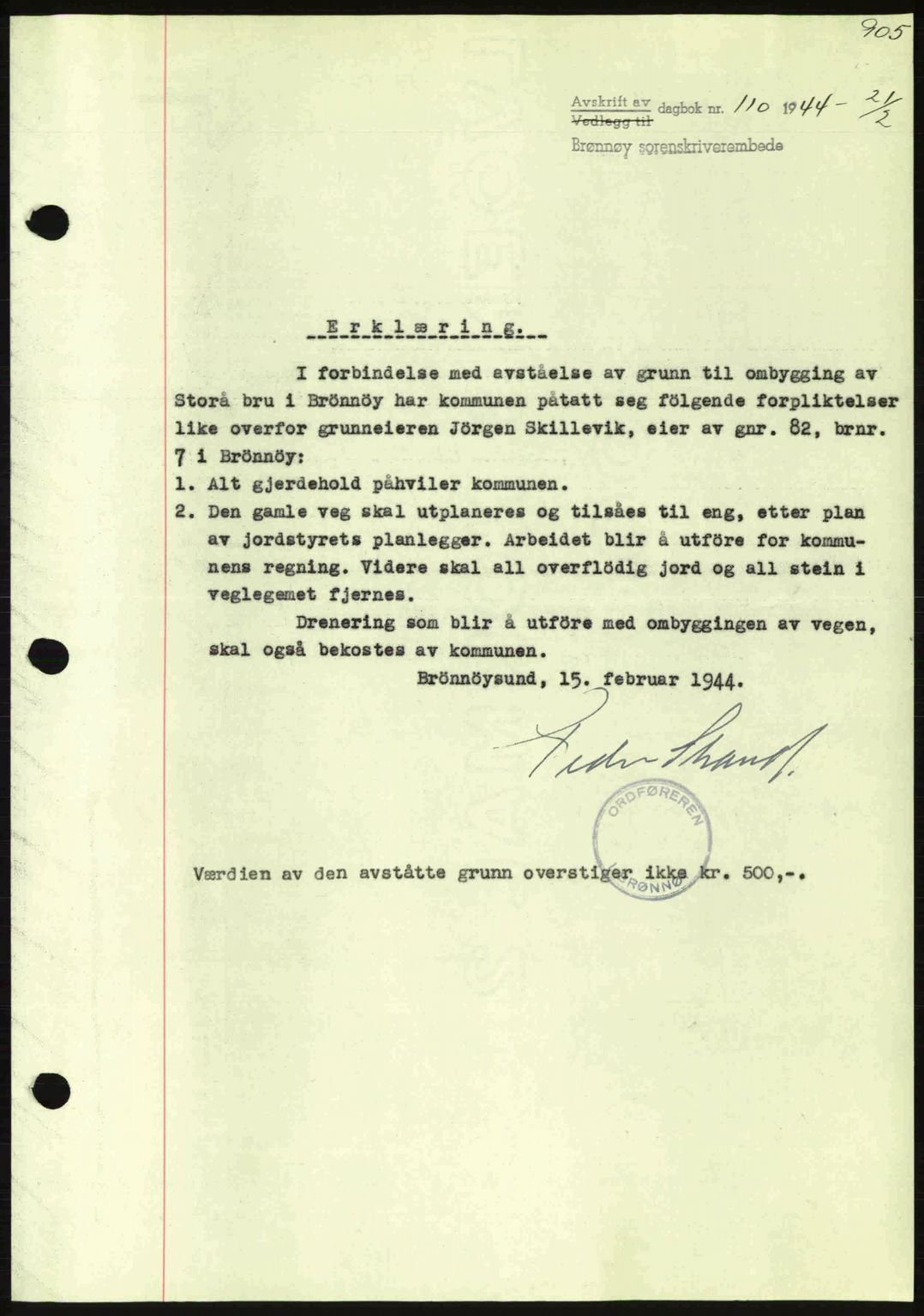 Brønnøy sorenskriveri, SAT/A-4170/1/2/2C: Pantebok nr. 23, 1943-1944, Dagboknr: 110/1944