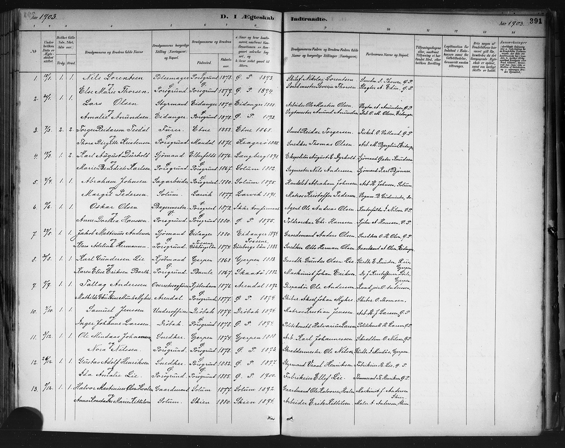 Porsgrunn kirkebøker , AV/SAKO-A-104/G/Gb/L0005: Klokkerbok nr. II 5, 1883-1915, s. 391