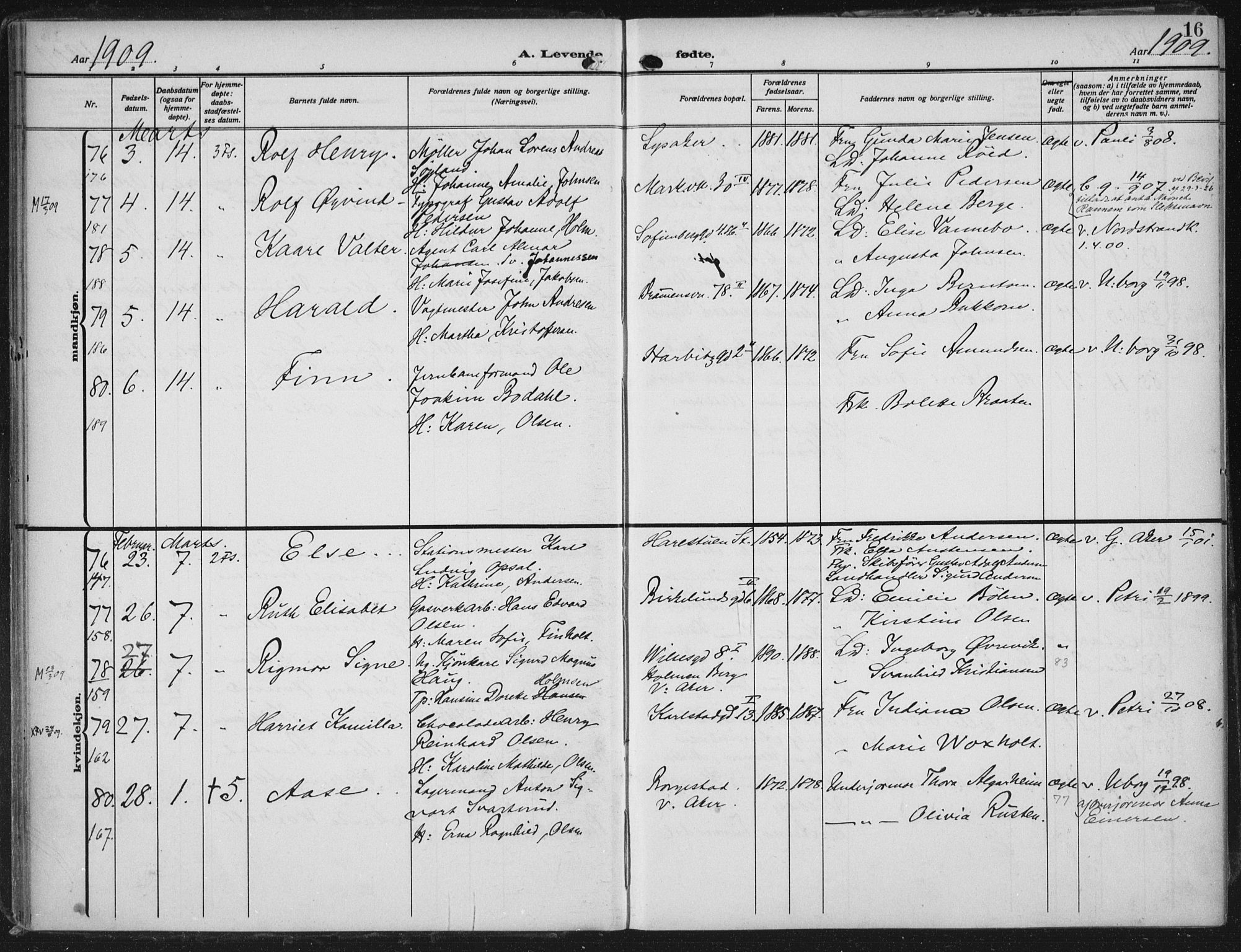 Rikshospitalet prestekontor Kirkebøker, AV/SAO-A-10309b/F/L0014: Ministerialbok nr. 14, 1909-1912, s. 16