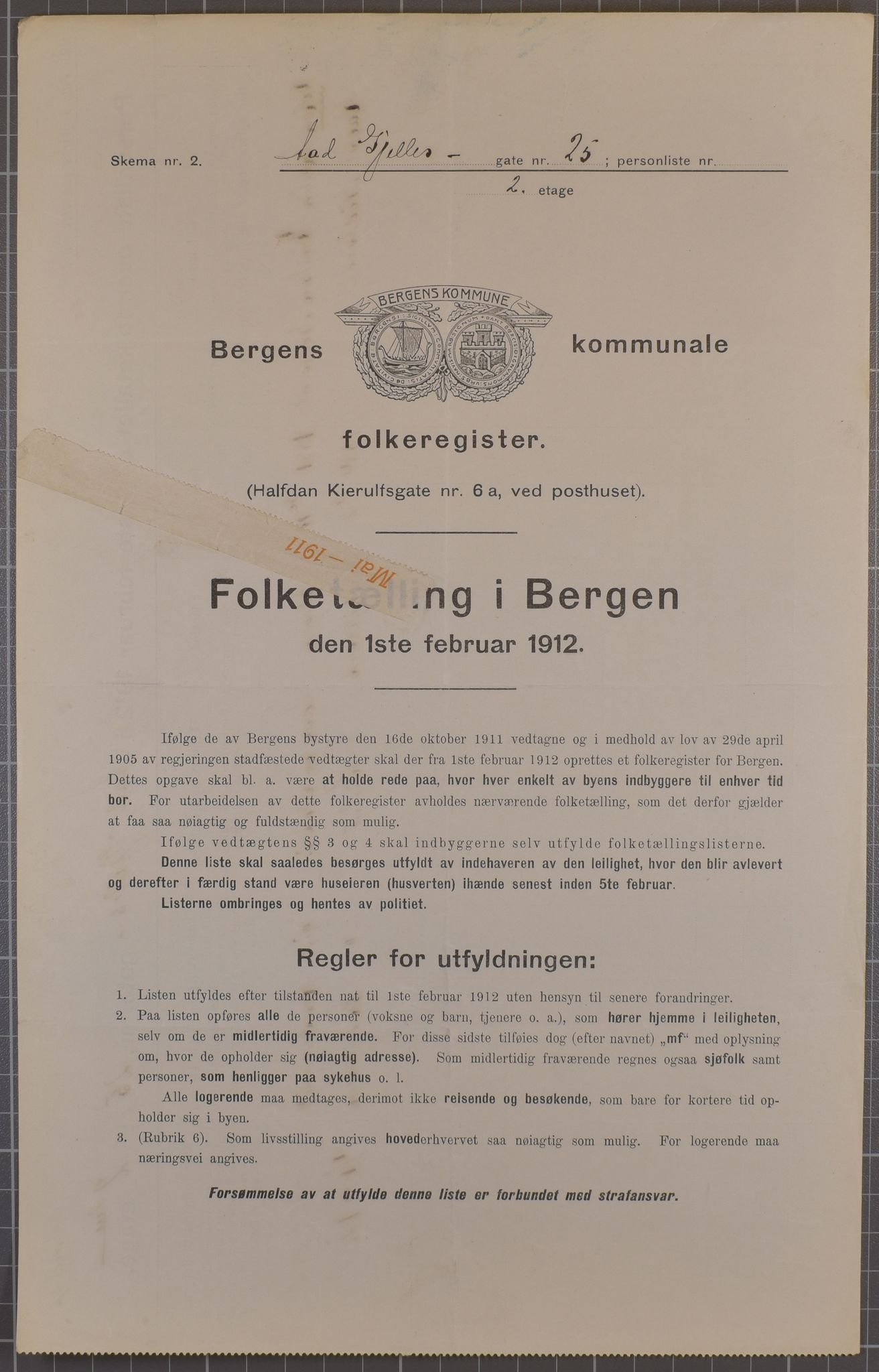 SAB, Kommunal folketelling 1912 for Bergen kjøpstad, 1912, s. 177