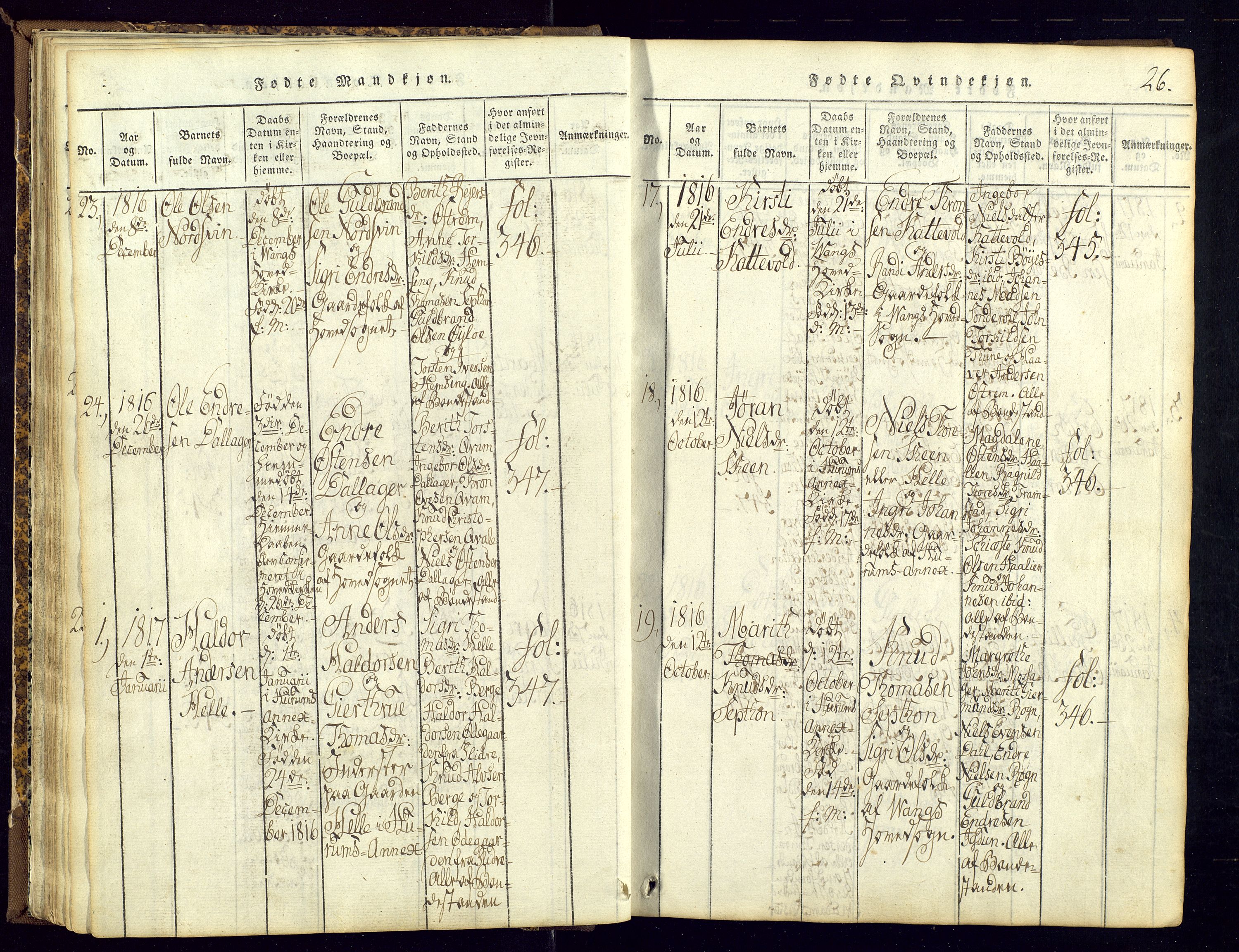 Vang prestekontor, Valdres, AV/SAH-PREST-140/H/Ha/L0004: Ministerialbok nr. 4, 1814-1831, s. 26