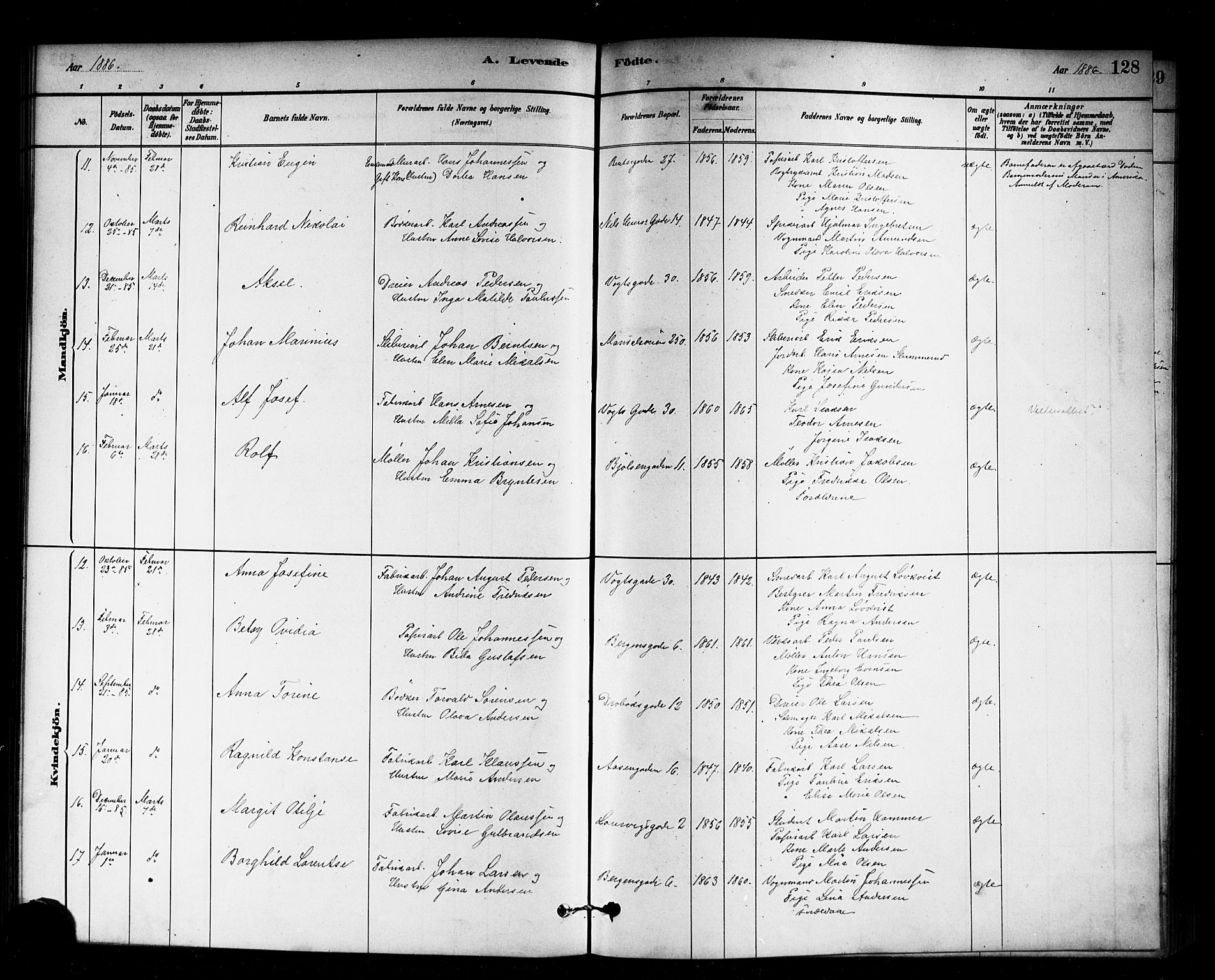Sagene prestekontor Kirkebøker, AV/SAO-A-10796/G/L0001: Klokkerbok nr. 1, 1880-1891, s. 128