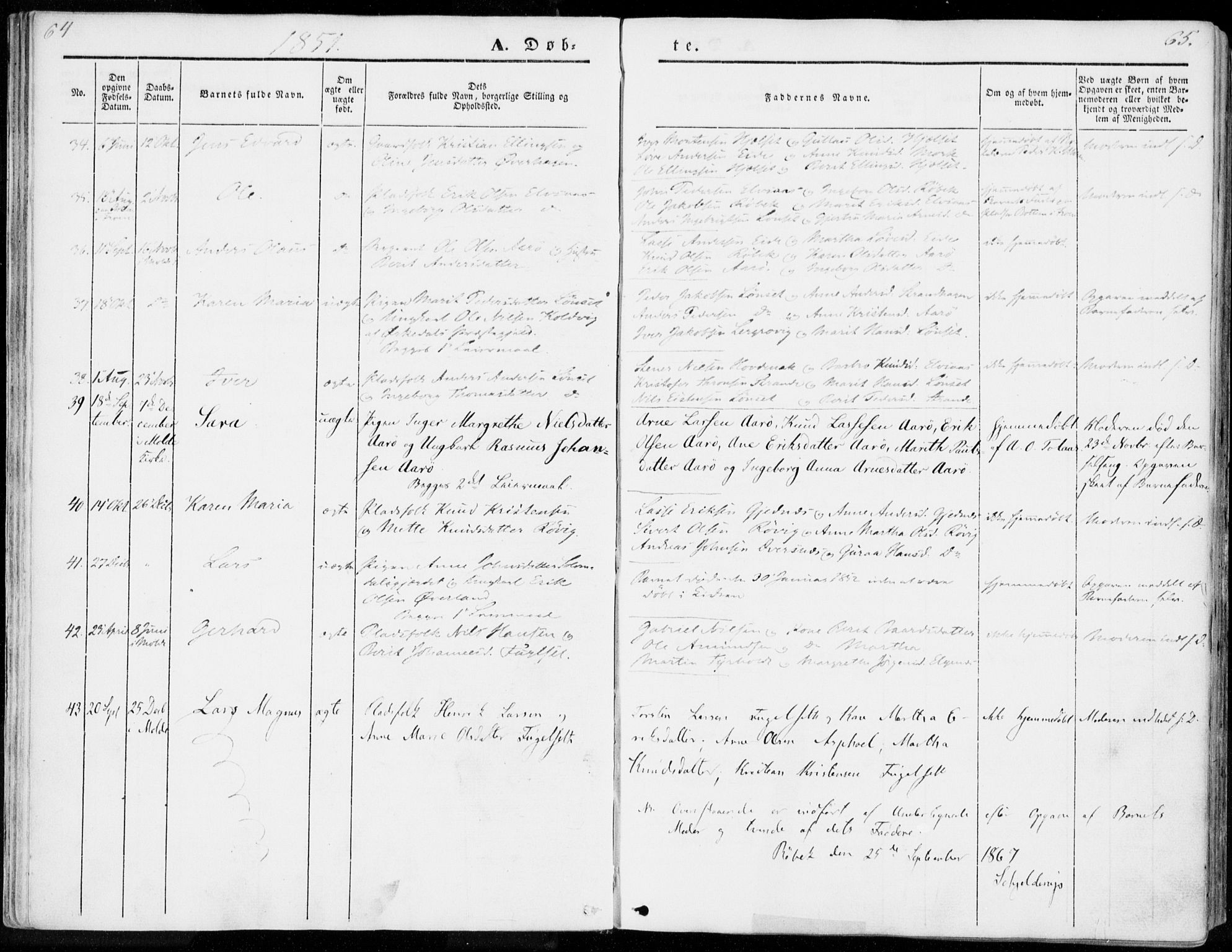 Ministerialprotokoller, klokkerbøker og fødselsregistre - Møre og Romsdal, AV/SAT-A-1454/555/L0653: Ministerialbok nr. 555A04, 1843-1869, s. 64-65