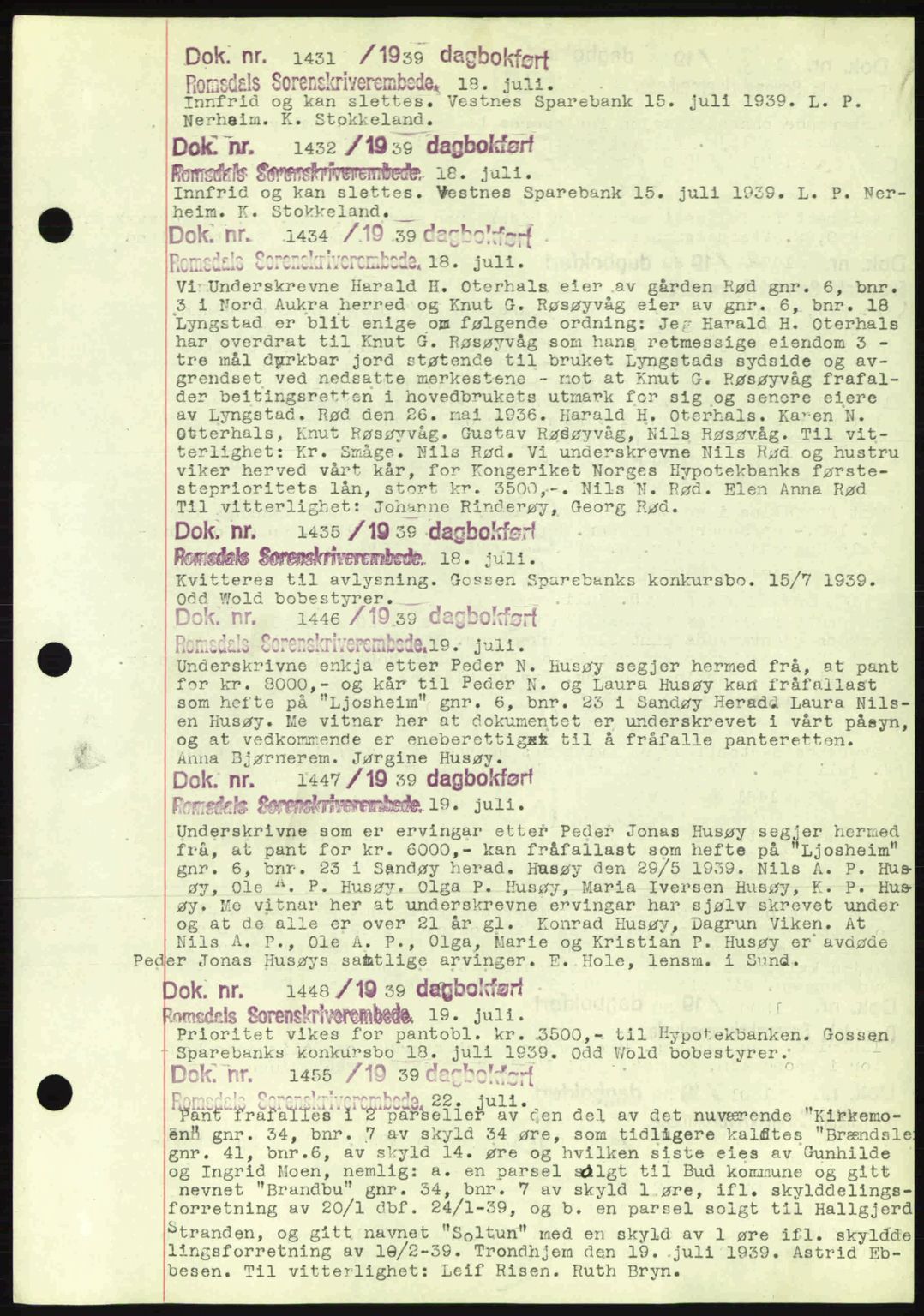 Romsdal sorenskriveri, AV/SAT-A-4149/1/2/2C: Pantebok nr. C1a, 1936-1945, Dagboknr: 1431/1939
