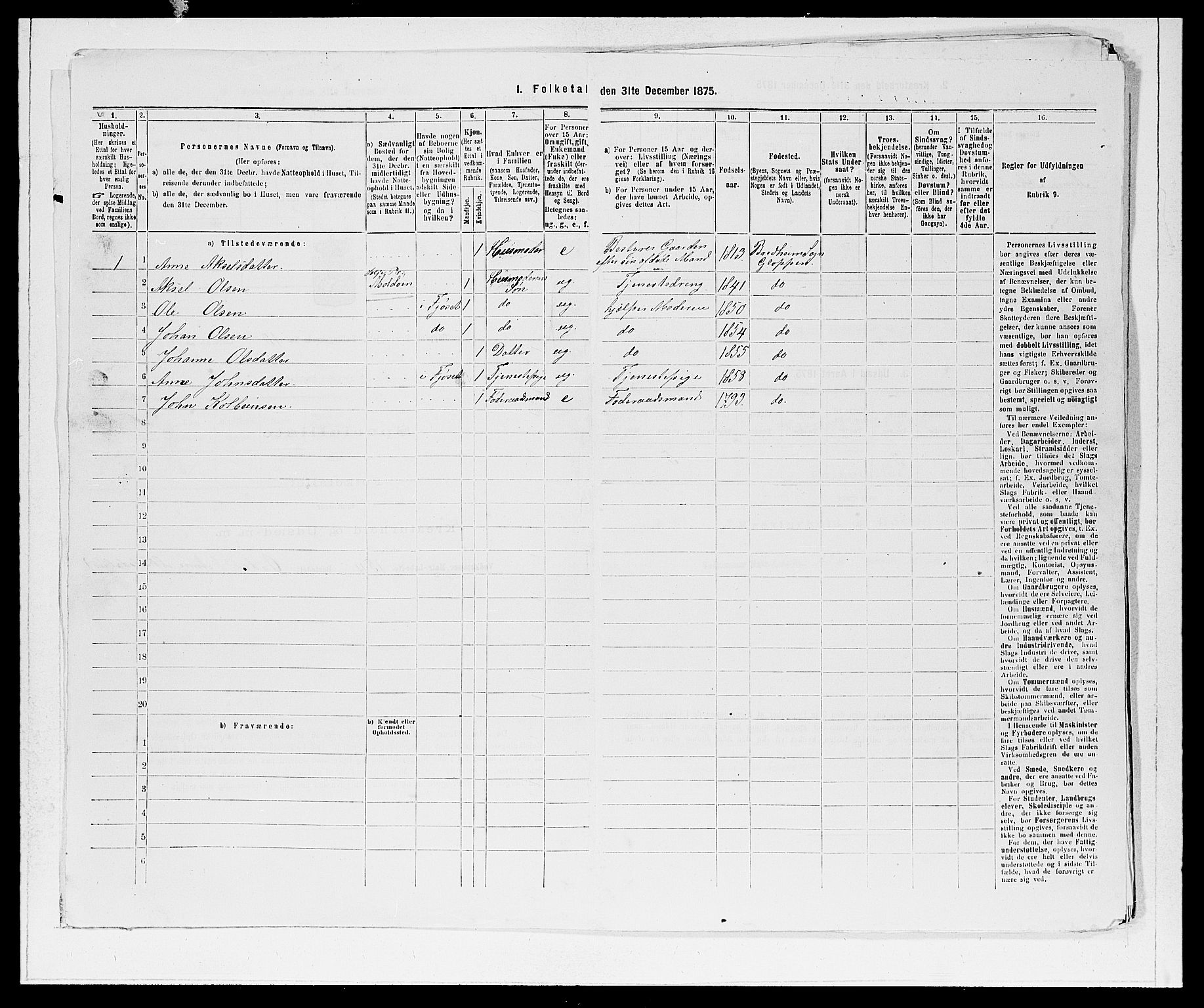 SAB, Folketelling 1875 for 1445P Gloppen prestegjeld, 1875, s. 1395