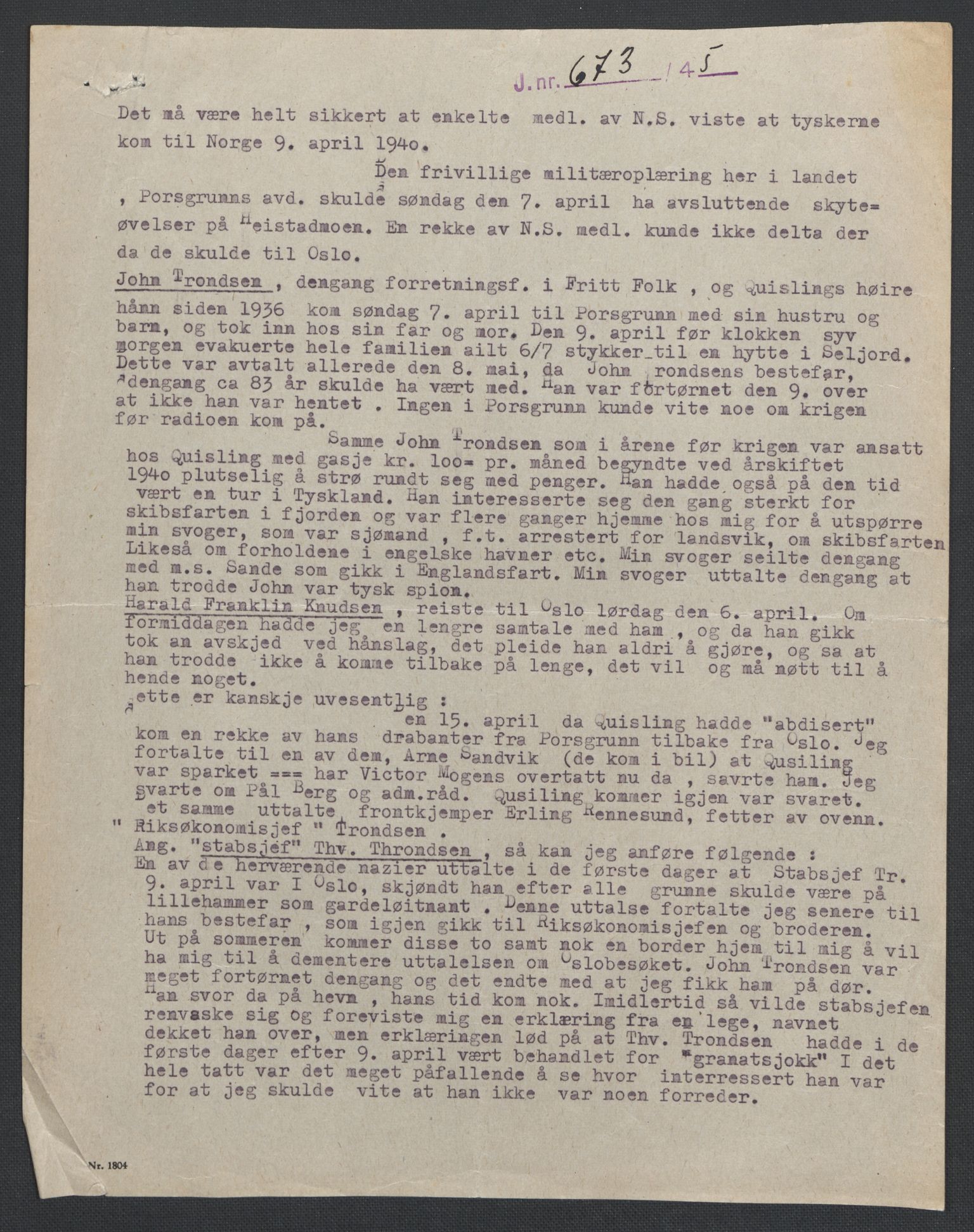Landssvikarkivet, Oslo politikammer, AV/RA-S-3138-01/D/Da/L0003: Dnr. 29, 1945, s. 1585