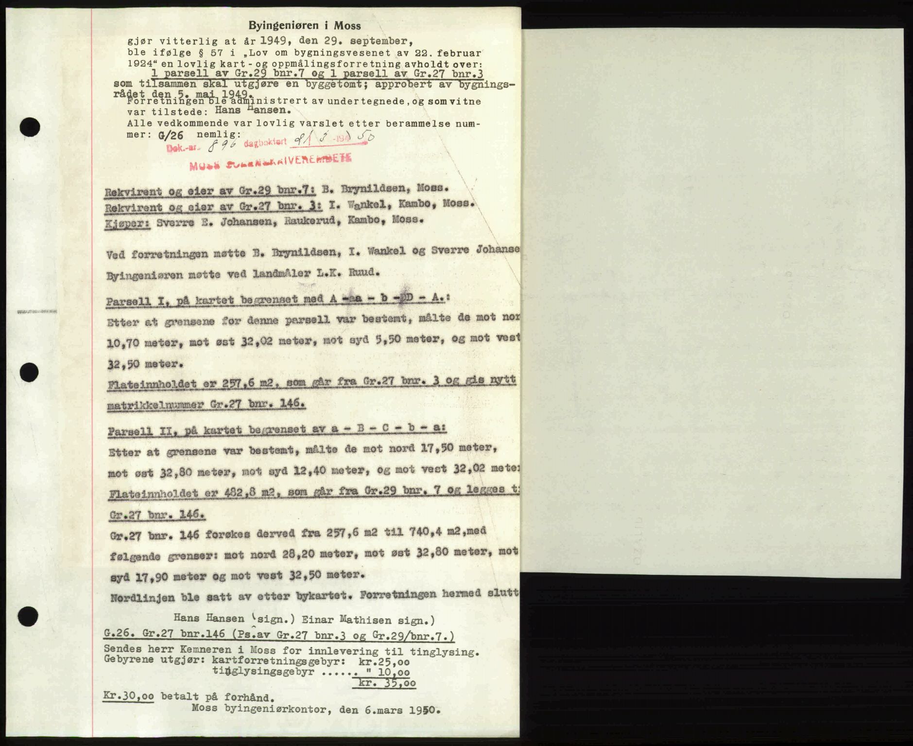 Moss sorenskriveri, SAO/A-10168: Pantebok nr. A25, 1950-1950, Dagboknr: 896/1950