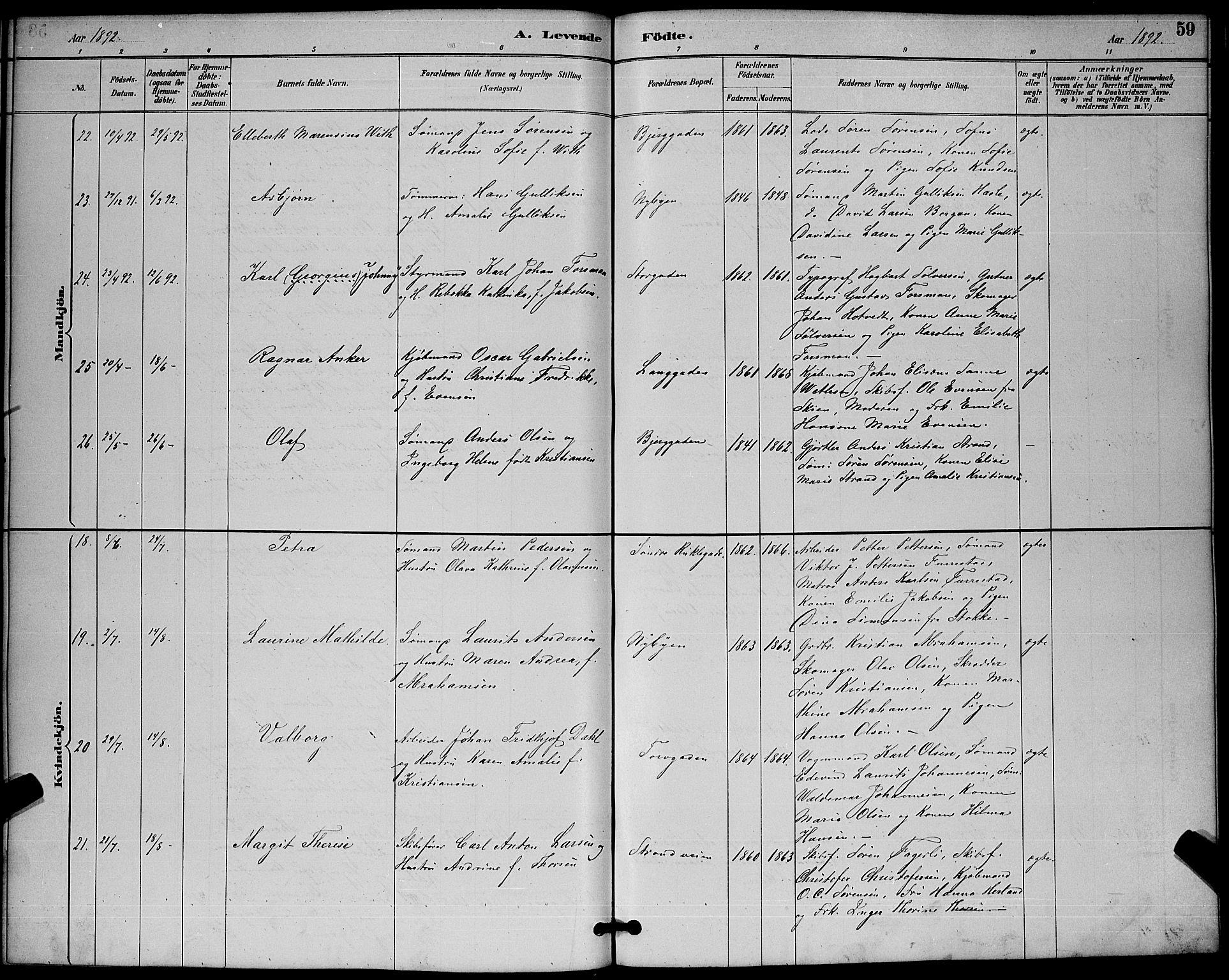 Sandefjord kirkebøker, AV/SAKO-A-315/G/Ga/L0001: Klokkerbok nr. 1, 1885-1903, s. 59