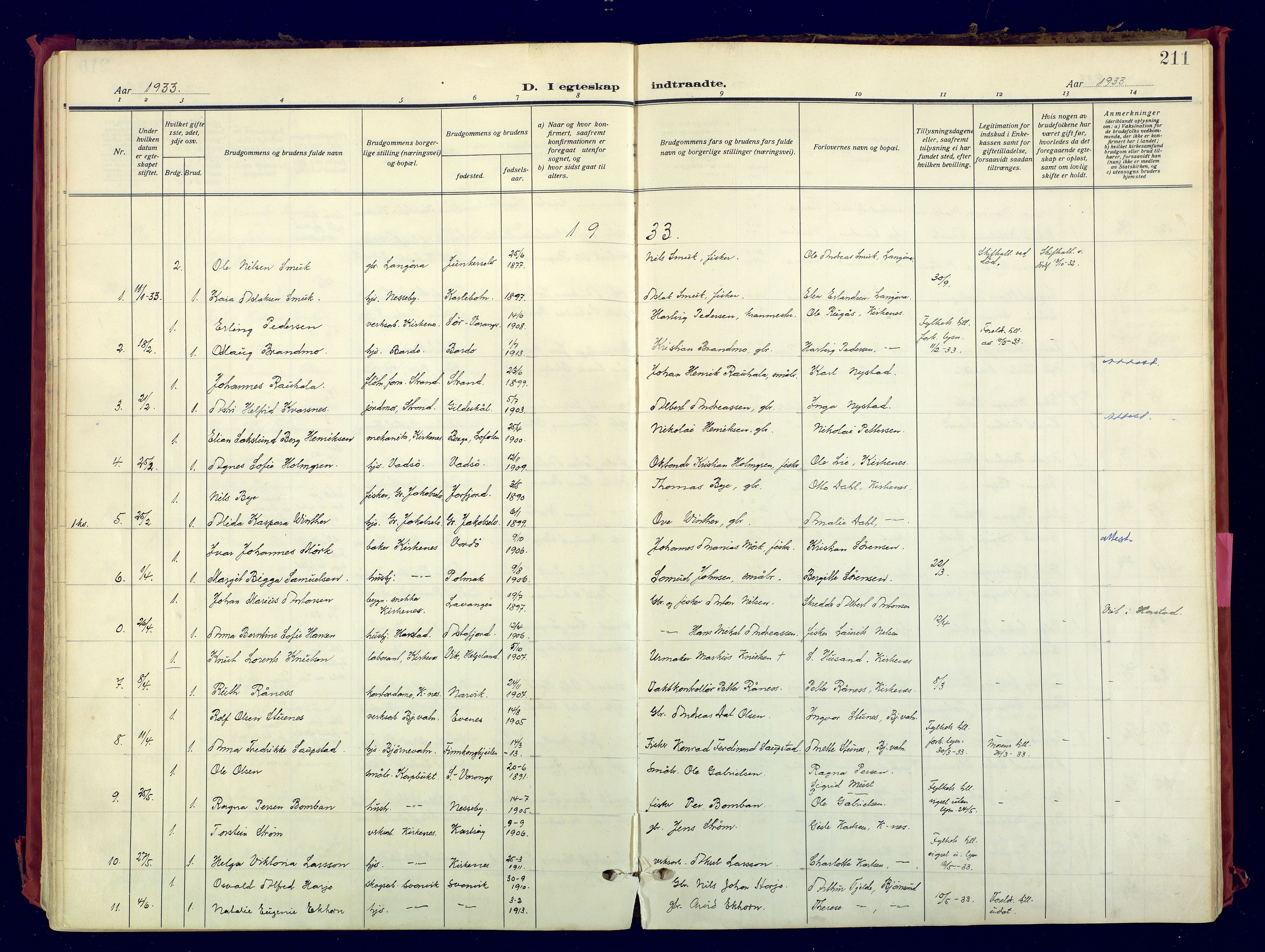 Sør-Varanger sokneprestkontor, AV/SATØ-S-1331/H/Ha/L0007kirke: Ministerialbok nr. 7, 1927-1937, s. 211