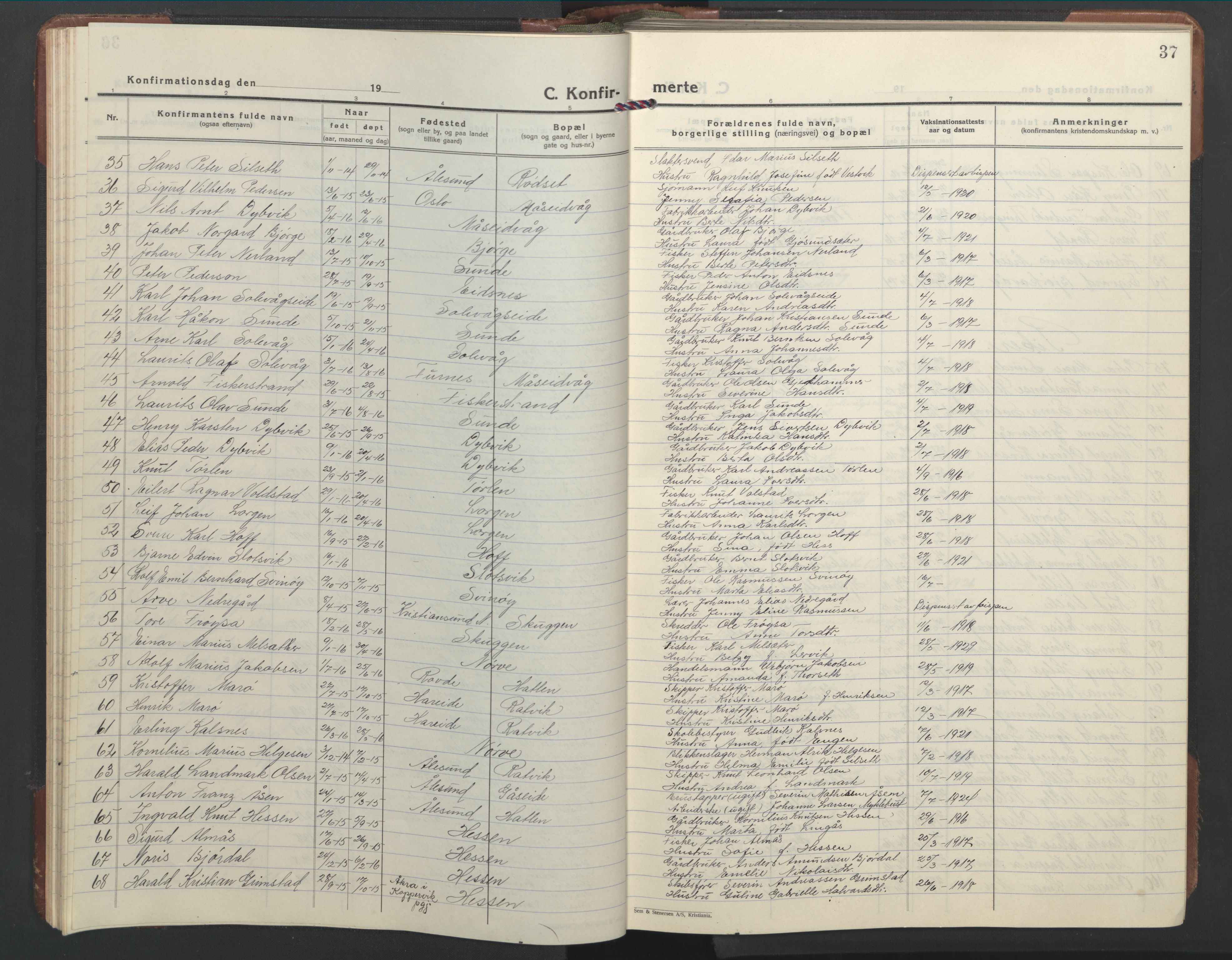 Ministerialprotokoller, klokkerbøker og fødselsregistre - Møre og Romsdal, AV/SAT-A-1454/528/L0435: Klokkerbok nr. 528C16, 1923-1957, s. 37