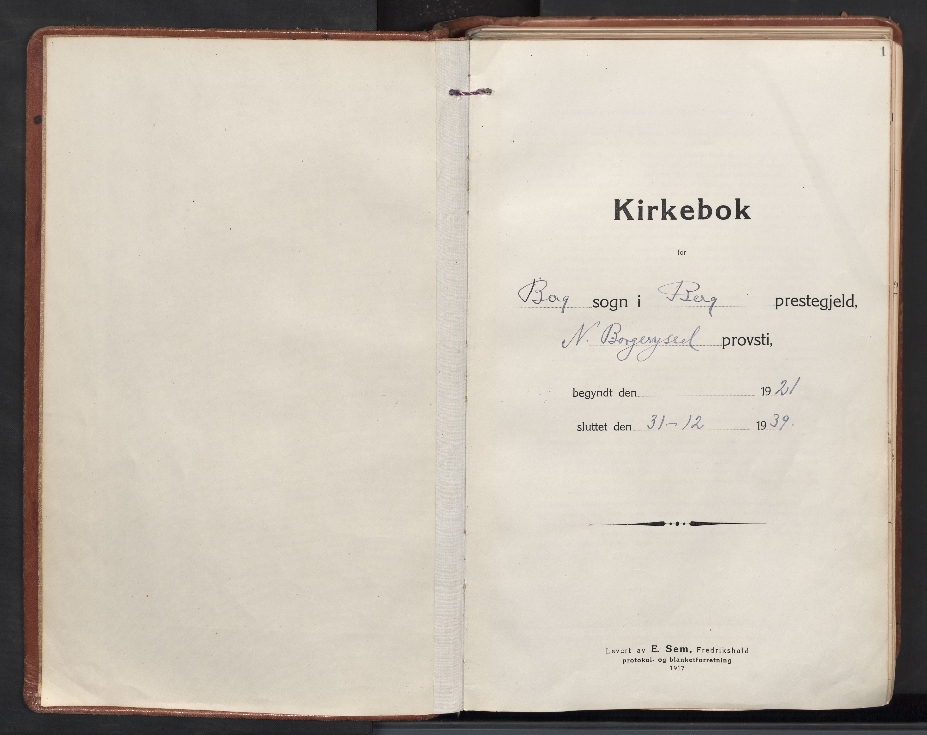 Berg prestekontor Kirkebøker, AV/SAO-A-10902/F/Fa/L0009: Ministerialbok nr. I 9, 1921-1939, s. 1