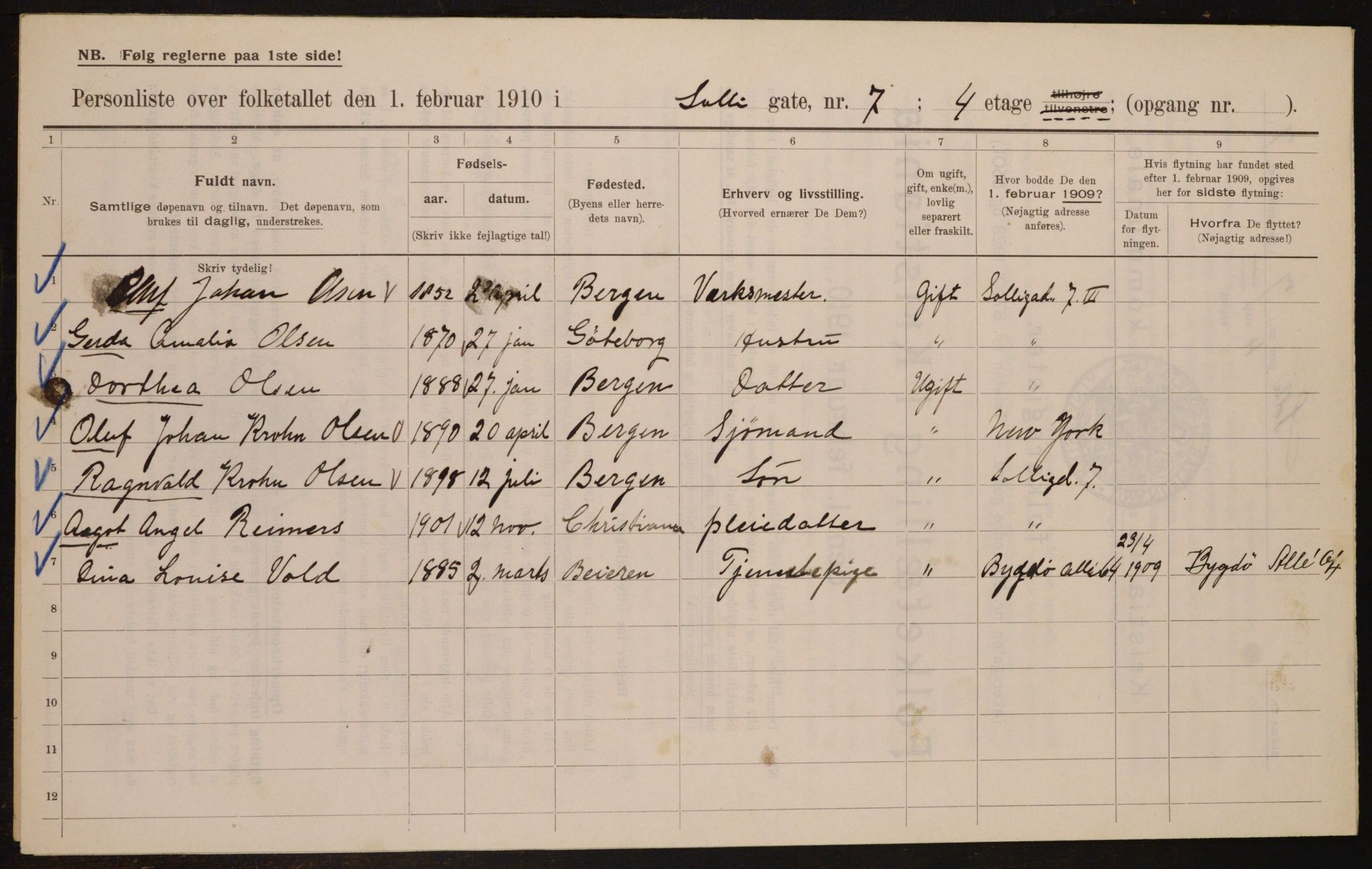 OBA, Kommunal folketelling 1.2.1910 for Kristiania, 1910, s. 95015