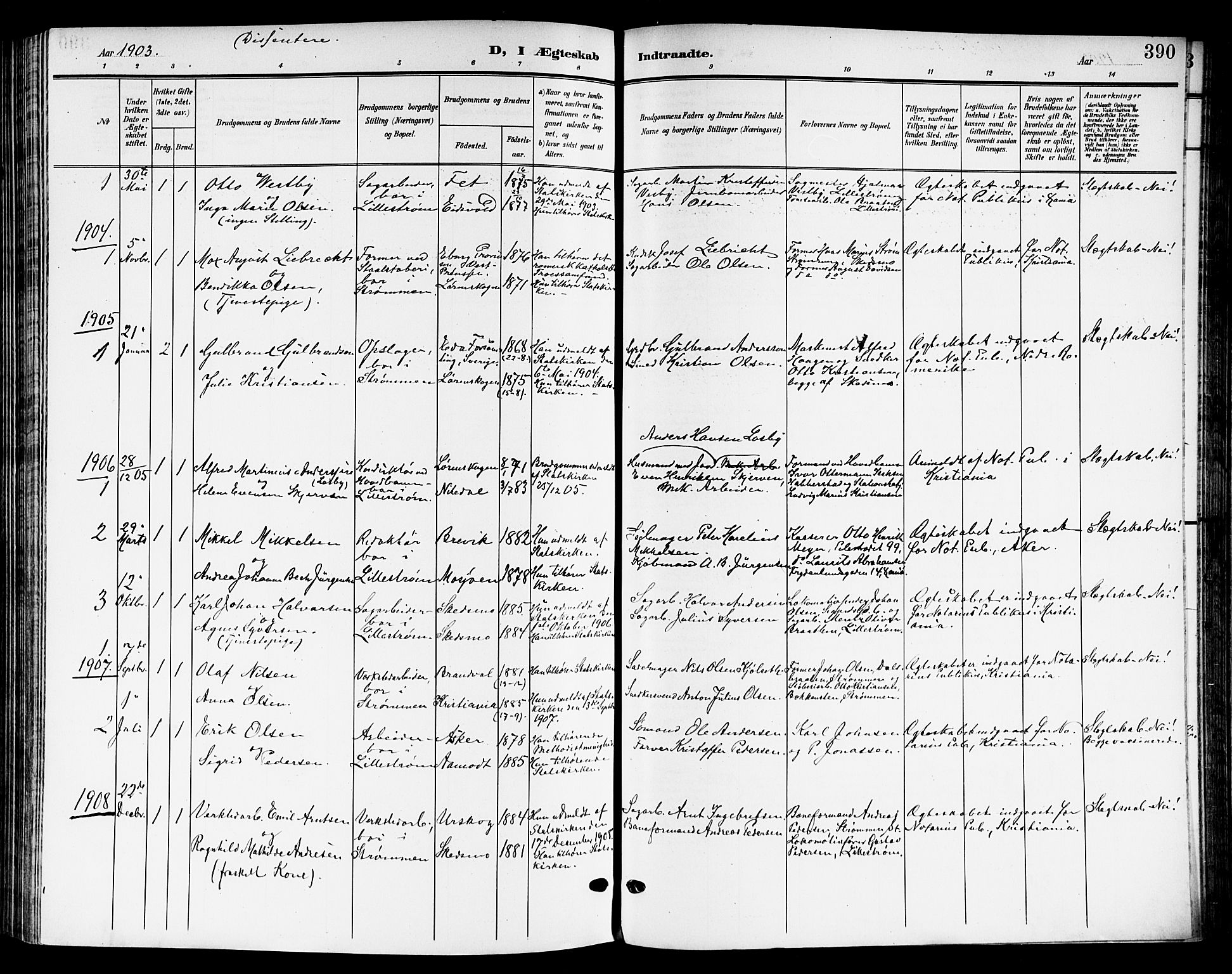 Skedsmo prestekontor Kirkebøker, AV/SAO-A-10033a/G/Ga/L0005b: Klokkerbok nr. I 5B, 1902-1911, s. 390