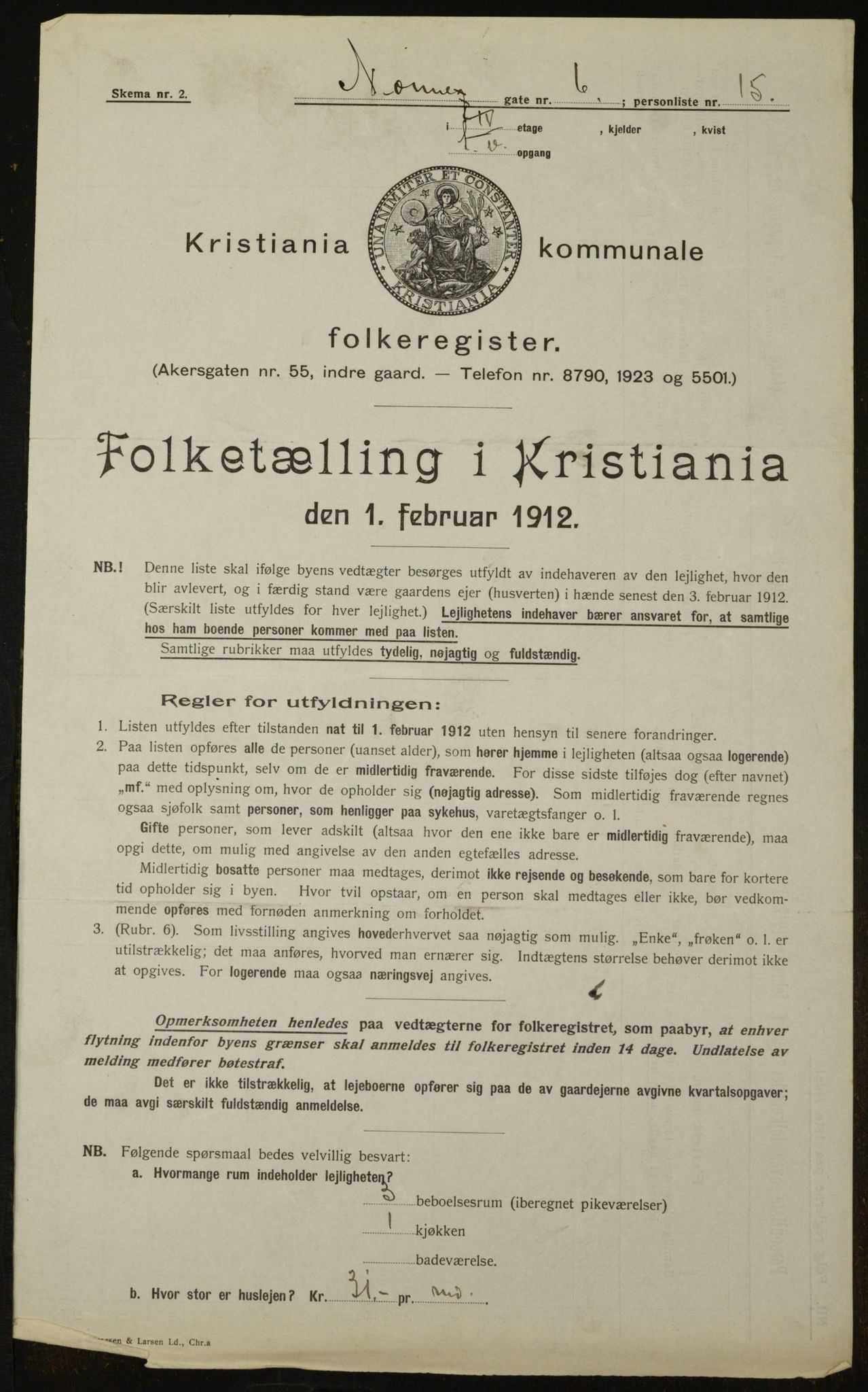 OBA, Kommunal folketelling 1.2.1912 for Kristiania, 1912, s. 72006