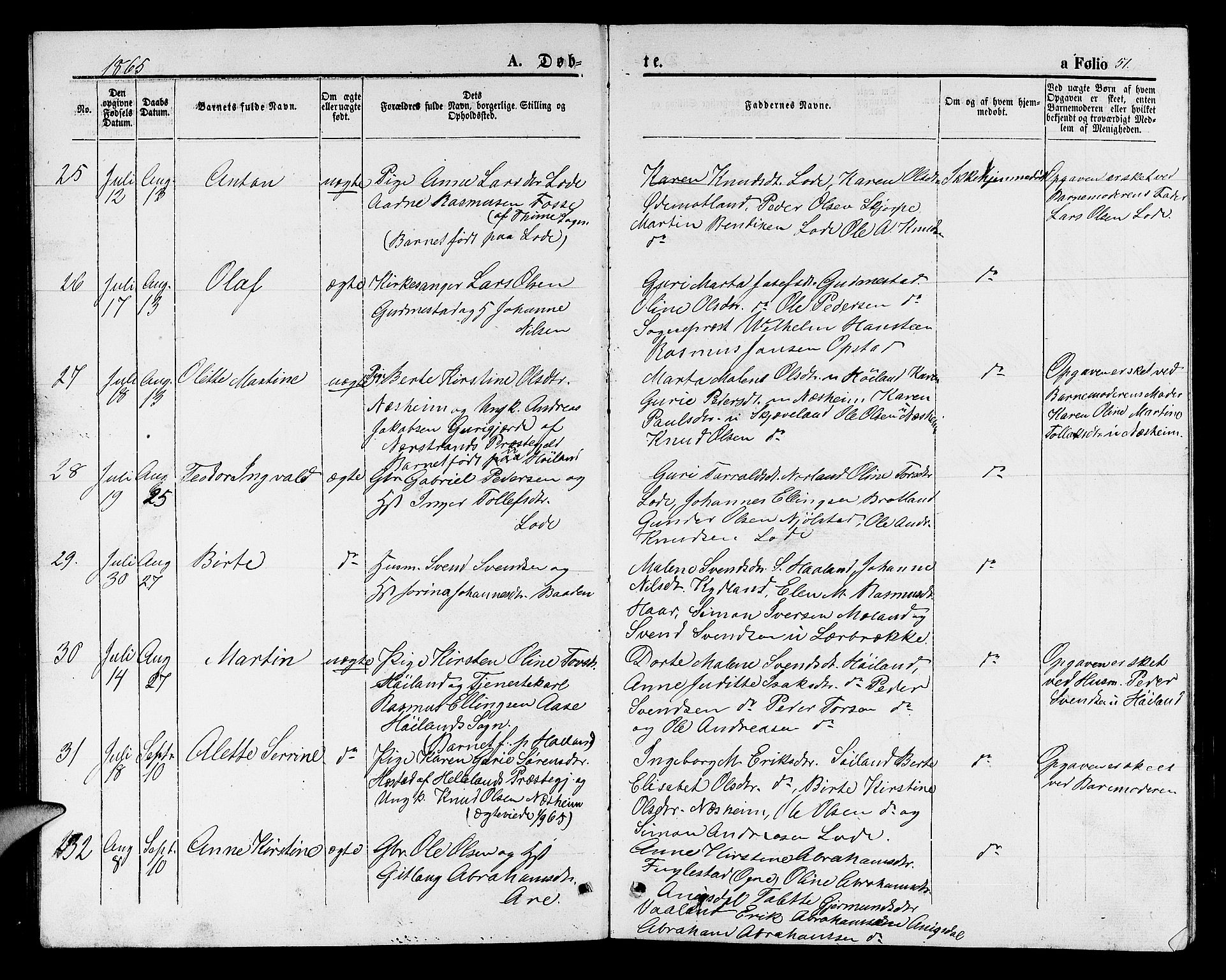 Hå sokneprestkontor, AV/SAST-A-101801/001/30BB/L0001: Klokkerbok nr. B 1, 1854-1883, s. 51