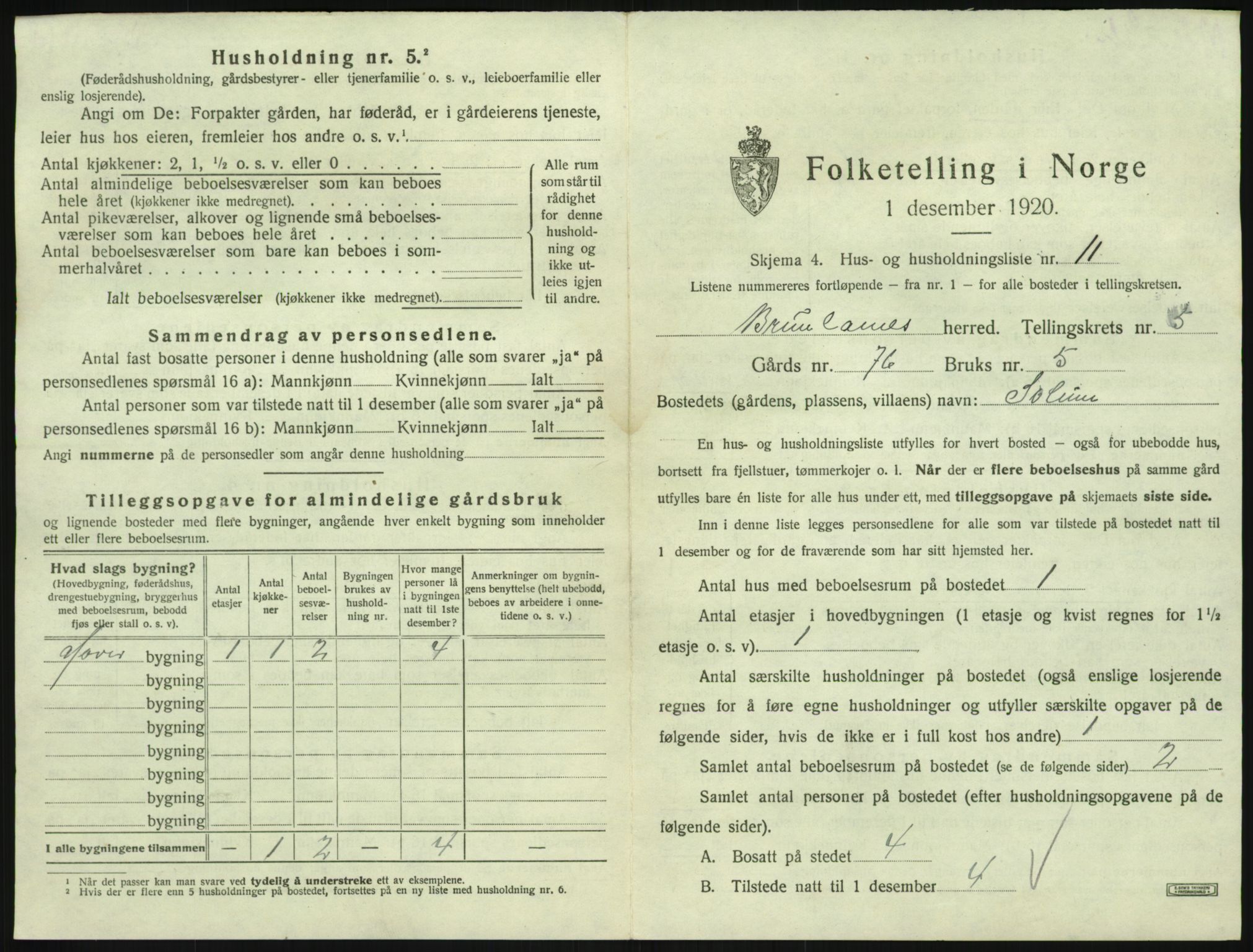 SAKO, Folketelling 1920 for 0726 Brunlanes herred, 1920, s. 841