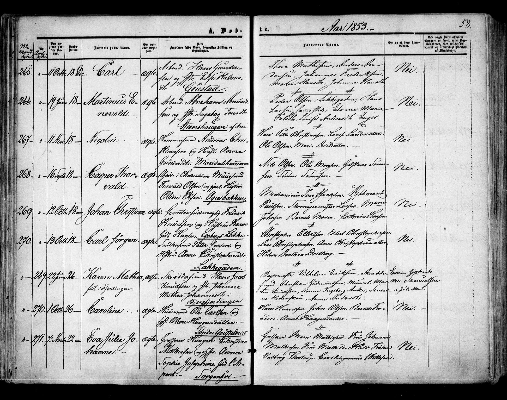 Aker prestekontor kirkebøker, AV/SAO-A-10861/F/L0020: Ministerialbok nr. 20, 1853-1857, s. 58
