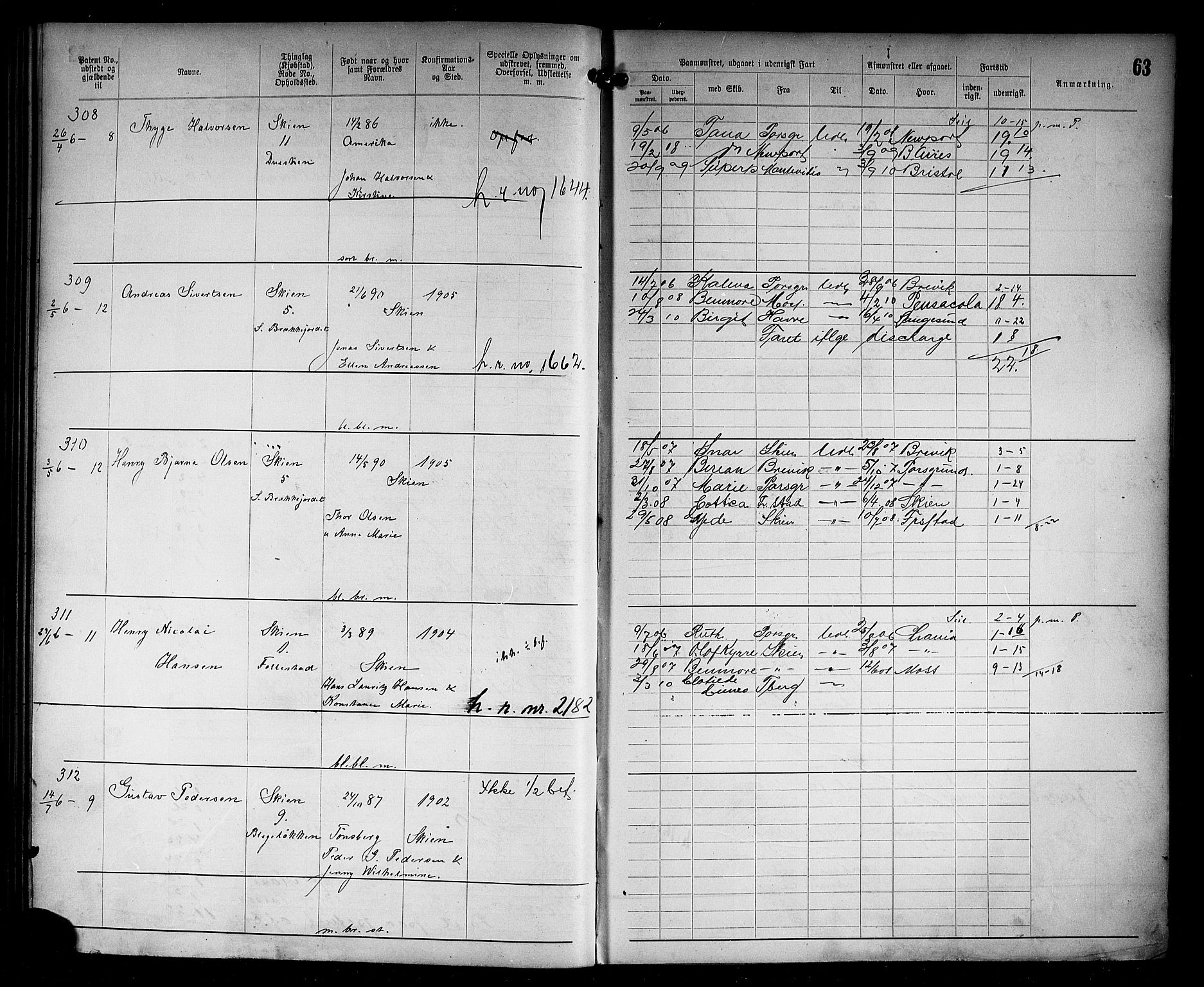 Skien innrulleringskontor, AV/SAKO-A-832/F/Fc/L0006: Annotasjonsrulle, 1899-1911, s. 65