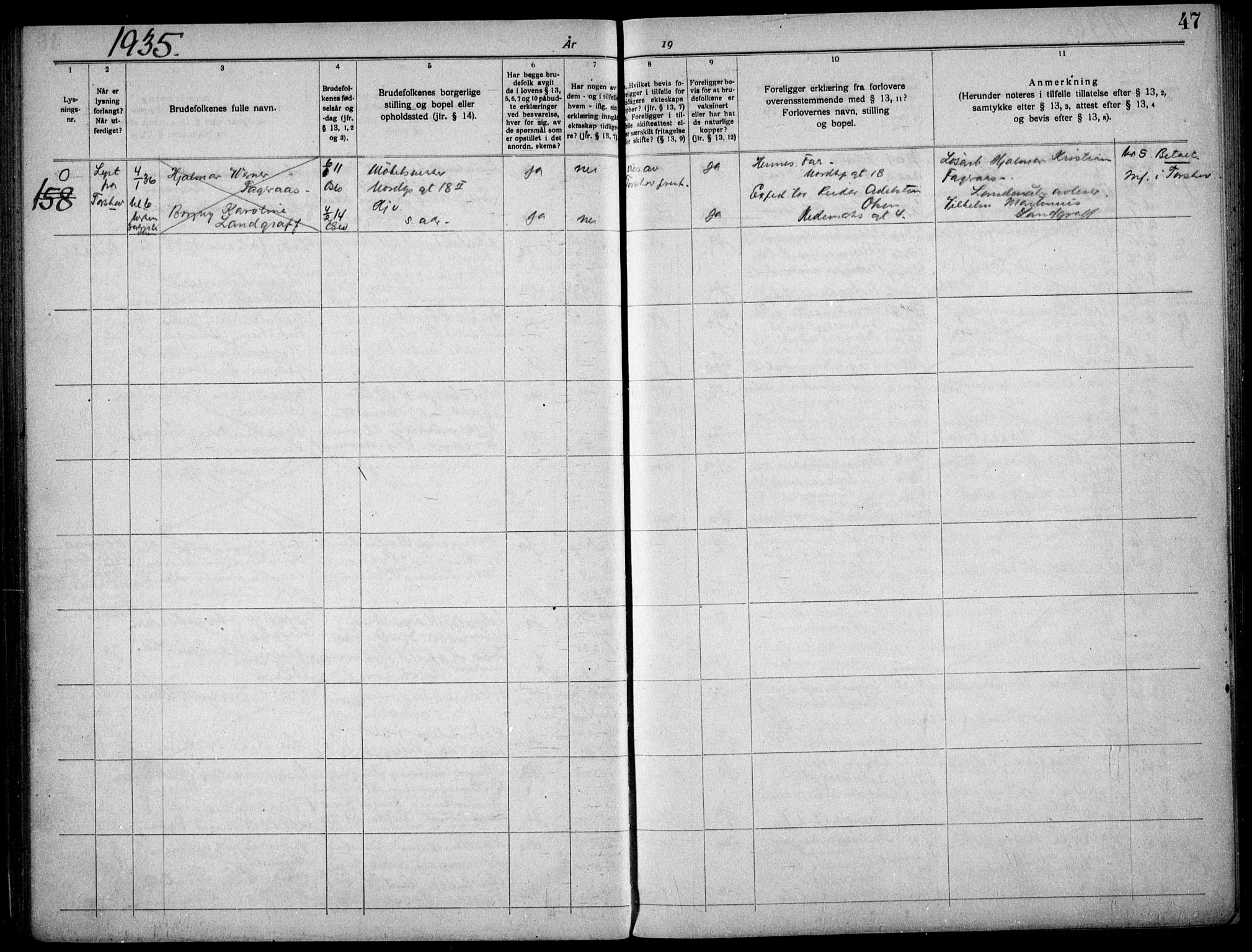 Paulus prestekontor Kirkebøker, AV/SAO-A-10871/H/Ha/L0005: Lysningsprotokoll nr. 5, 1932-1938, s. 47