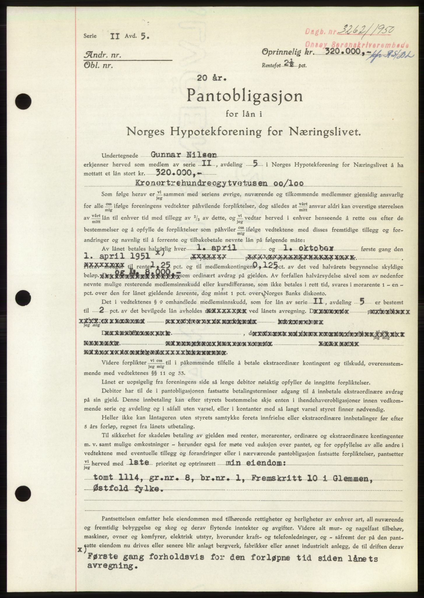 Onsøy sorenskriveri, SAO/A-10474/G/Ga/Gac/L0010: Pantebok nr. B 18-10, 1950-1950, Dagboknr: 3262/1950