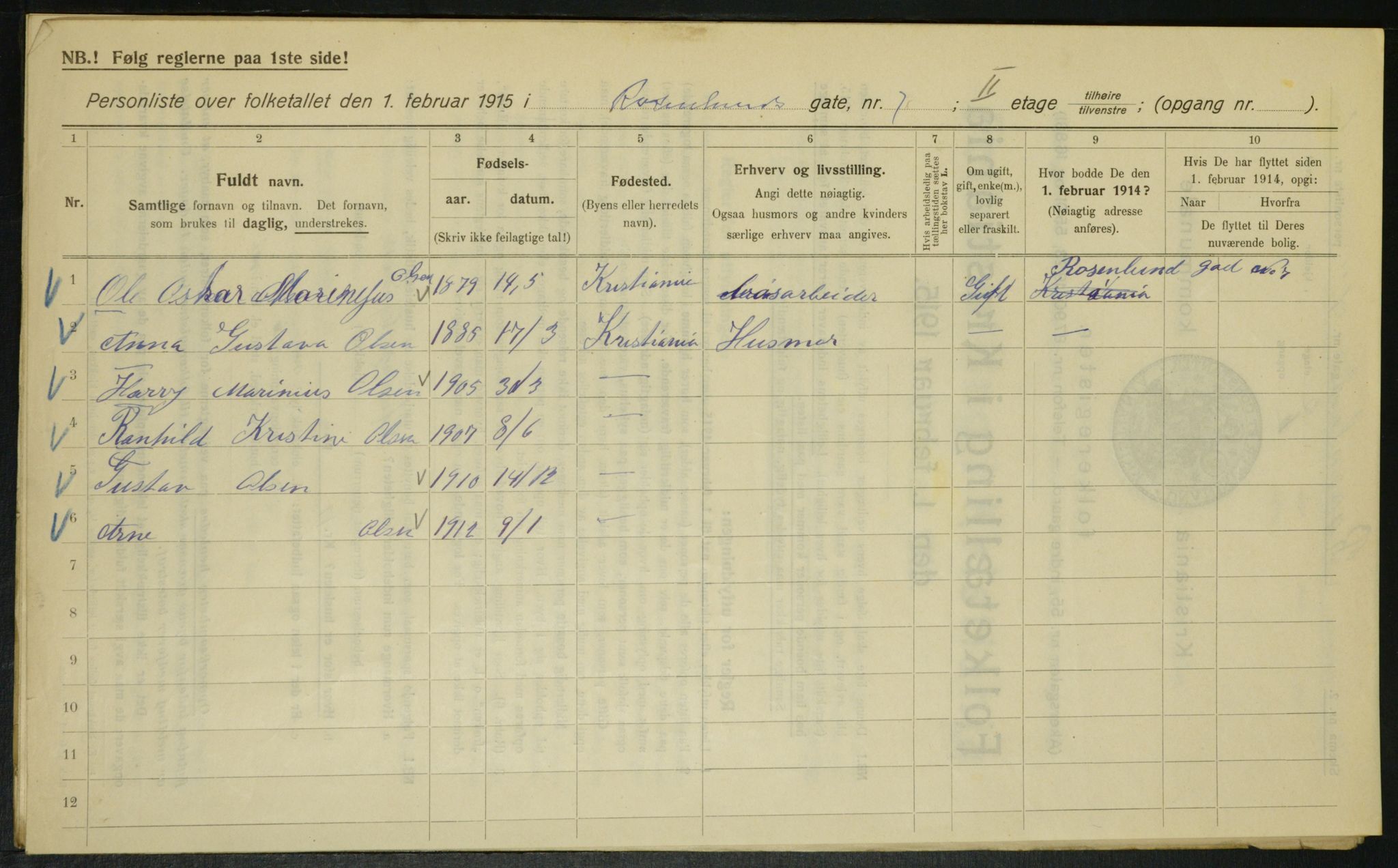 OBA, Kommunal folketelling 1.2.1915 for Kristiania, 1915, s. 83718