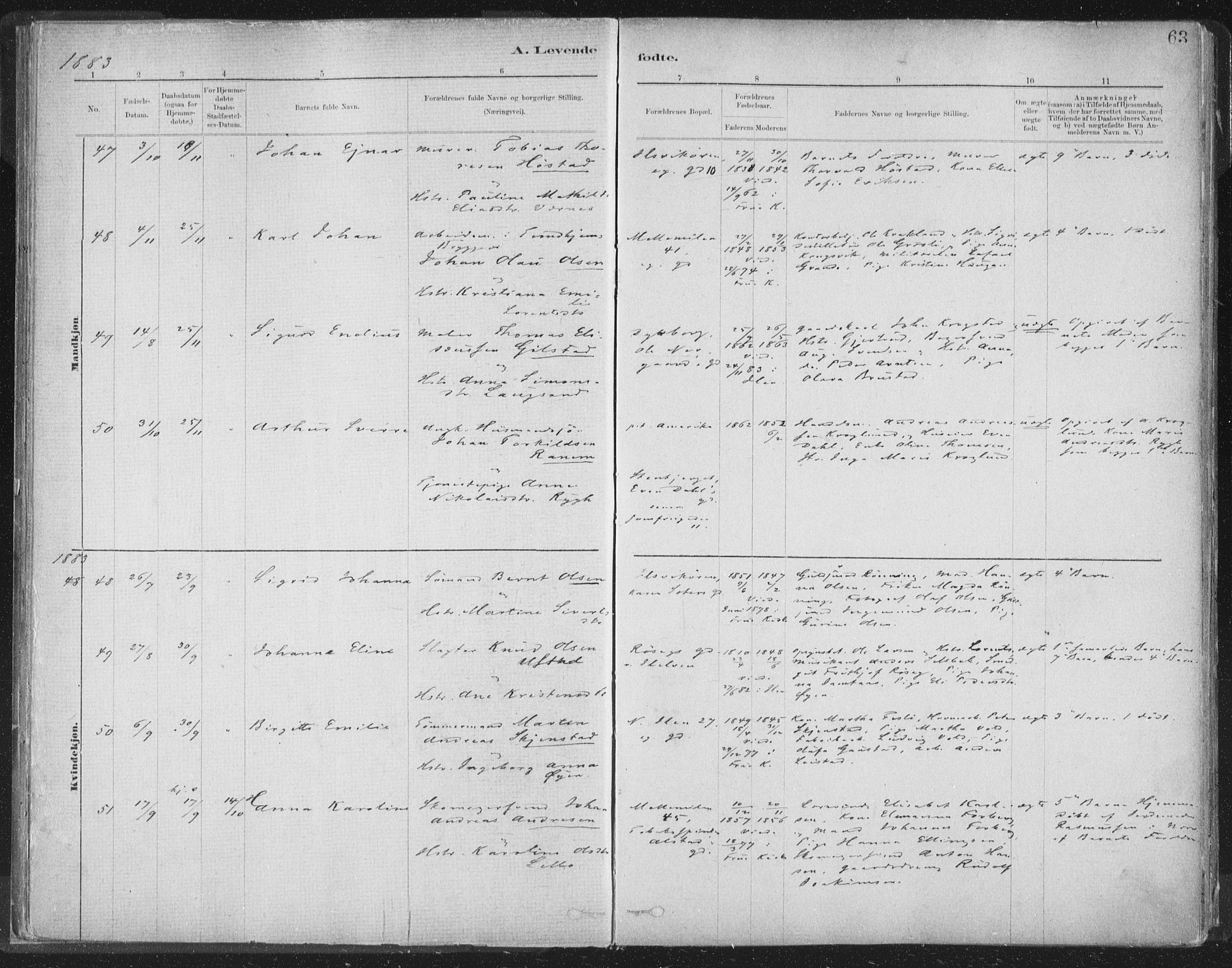 Ministerialprotokoller, klokkerbøker og fødselsregistre - Sør-Trøndelag, SAT/A-1456/603/L0162: Ministerialbok nr. 603A01, 1879-1895, s. 63
