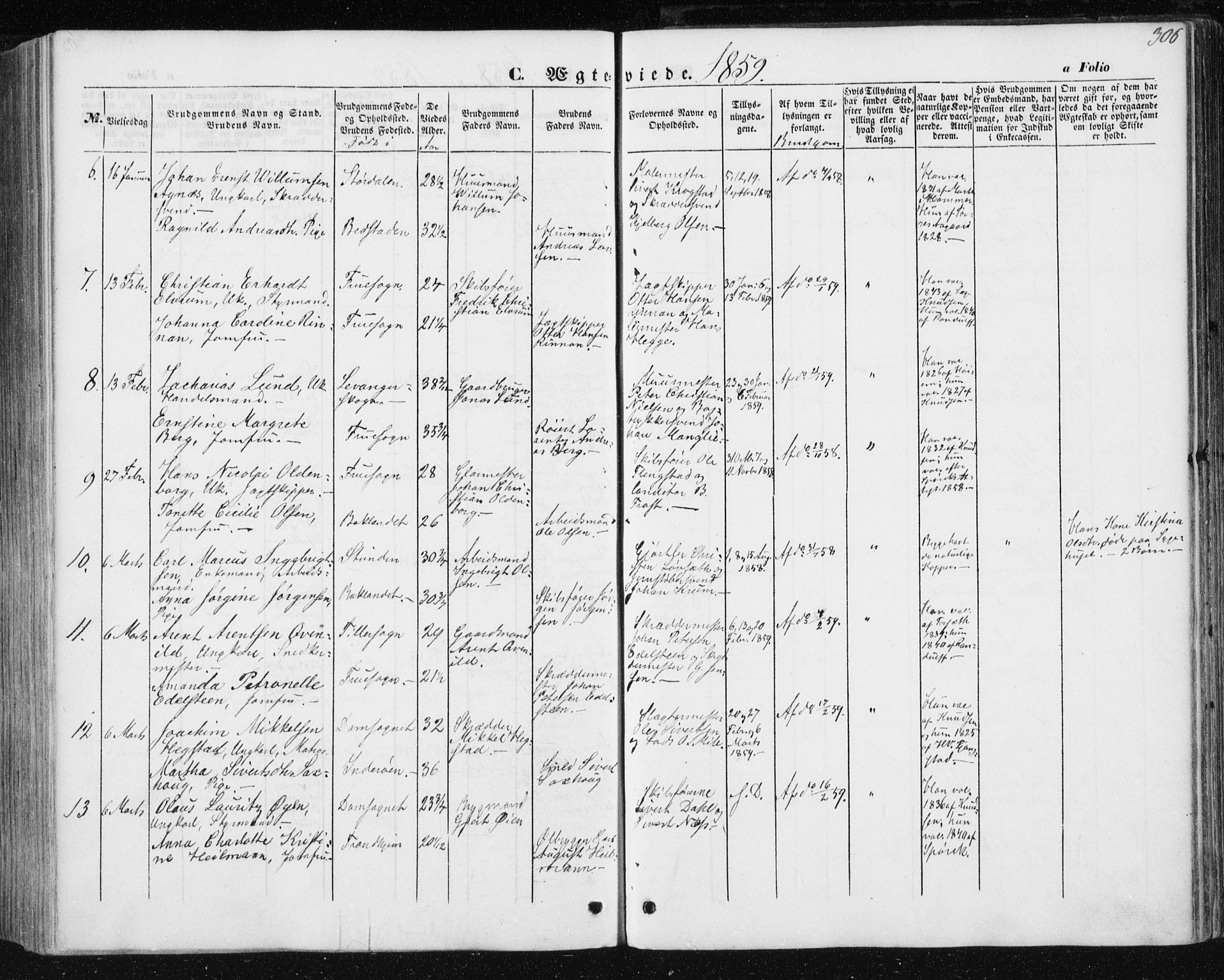 Ministerialprotokoller, klokkerbøker og fødselsregistre - Sør-Trøndelag, AV/SAT-A-1456/602/L0112: Ministerialbok nr. 602A10, 1848-1859, s. 306